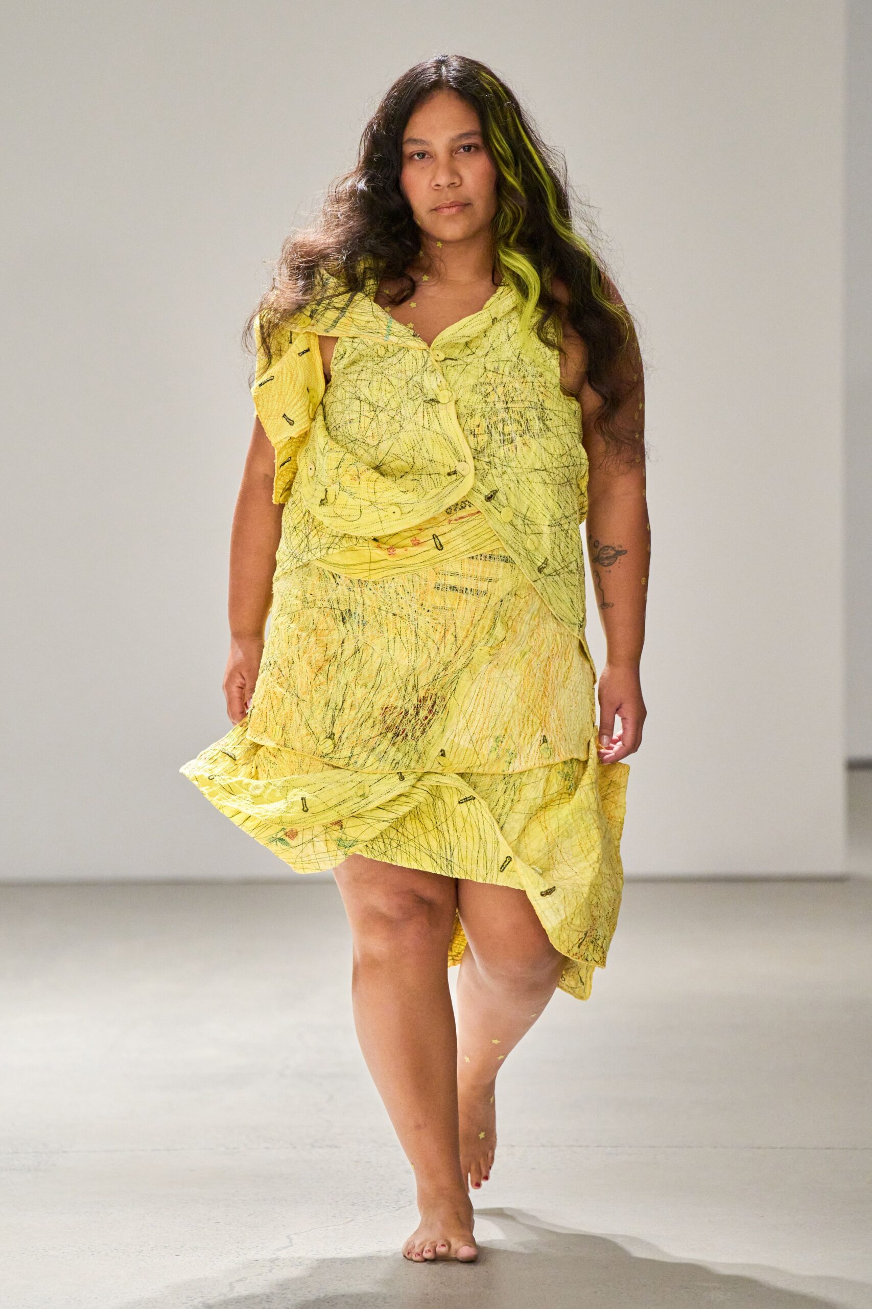 yellow draped asymmetric dress