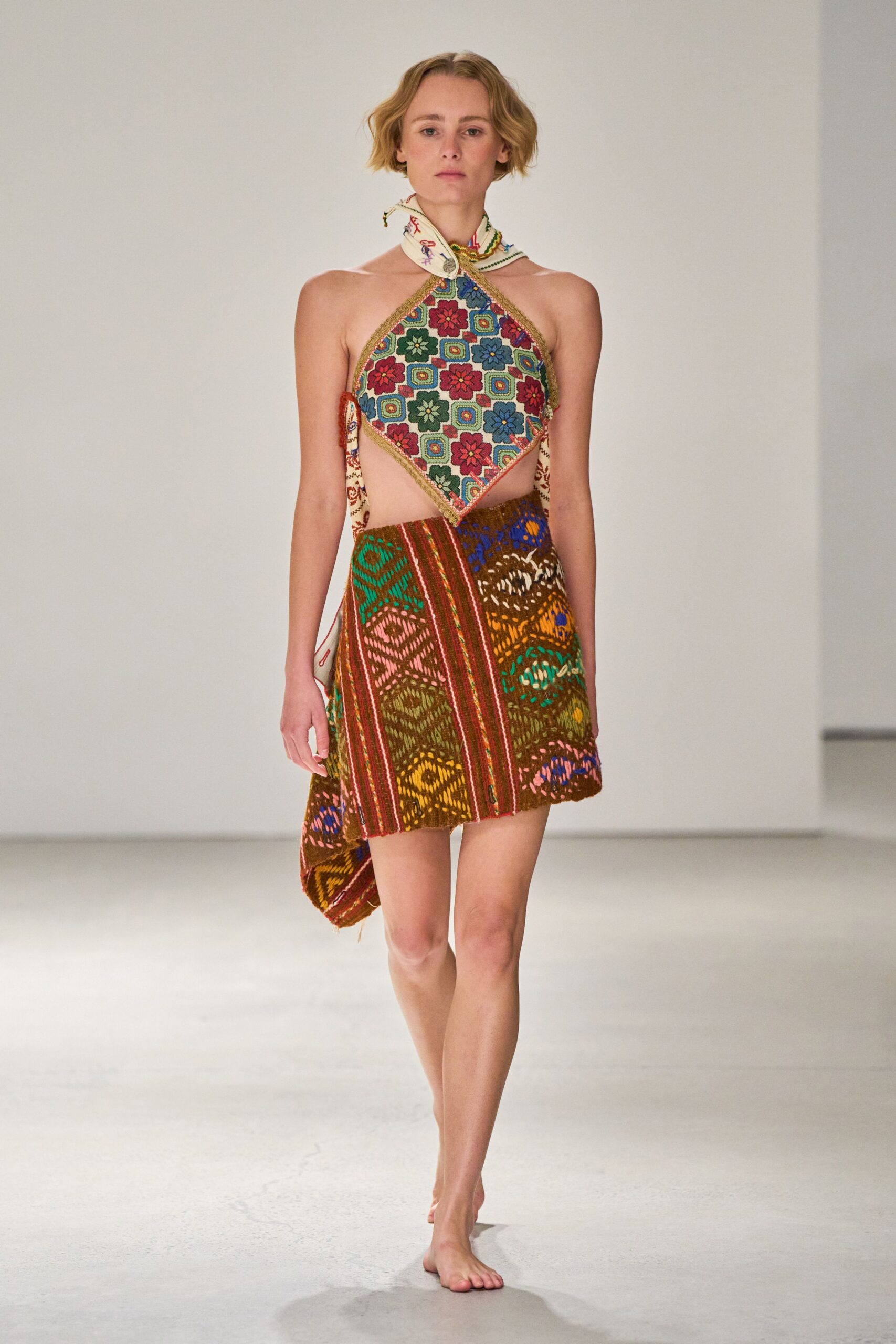 multi-colored embroidered halter dress