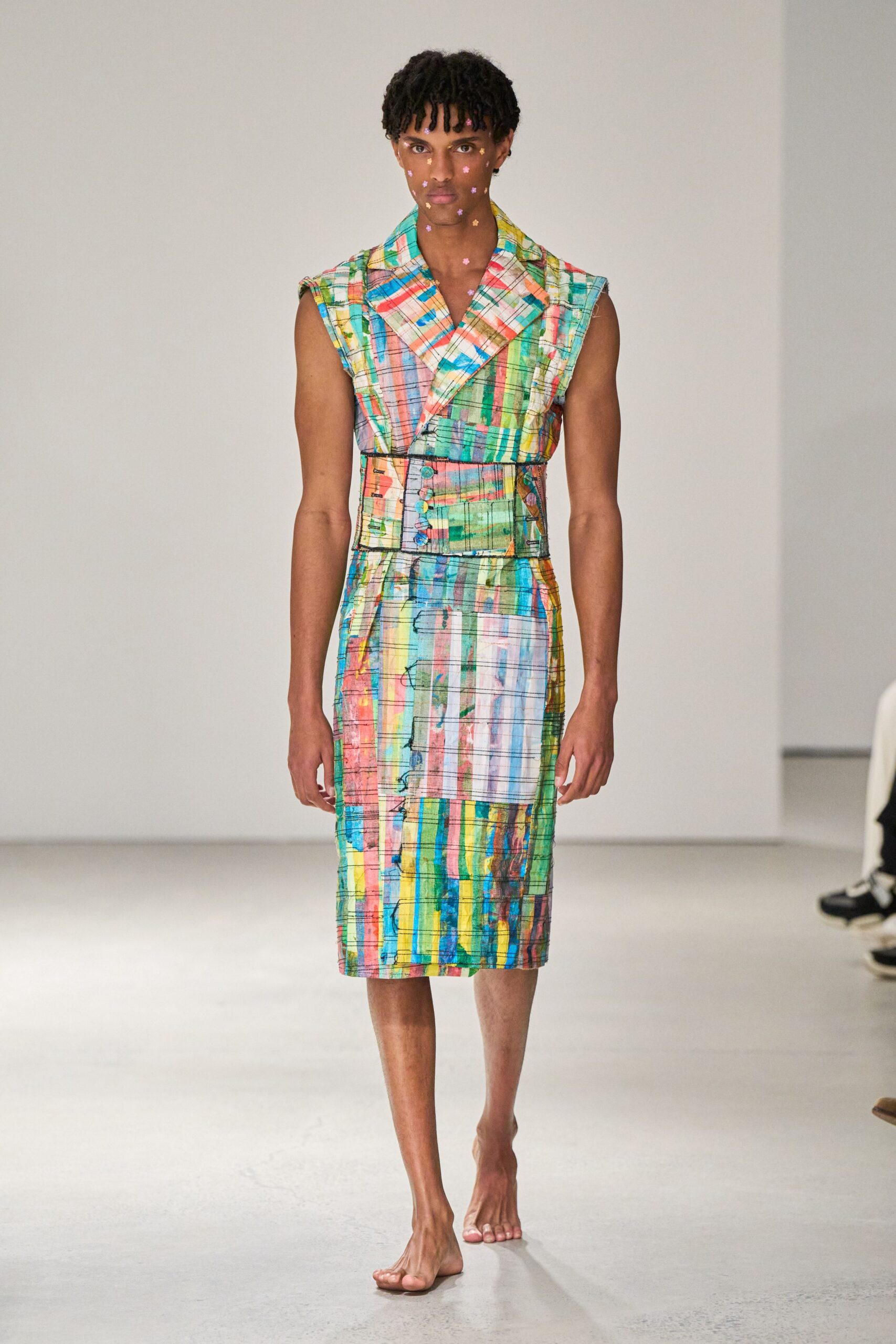 multi-colored fitted sleeveless dress