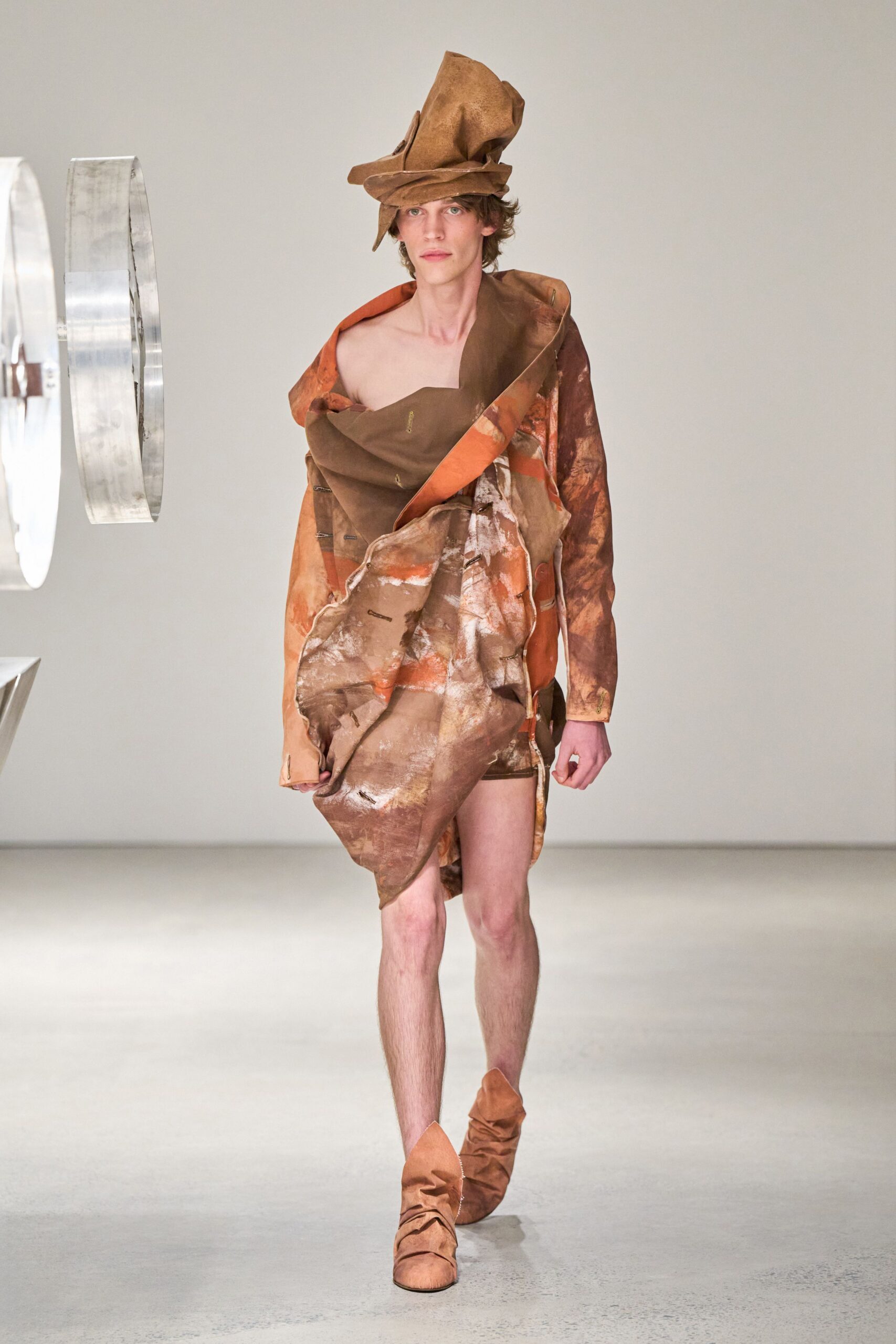 brown cotton sleeveless asymmetric relaxed draped short dress