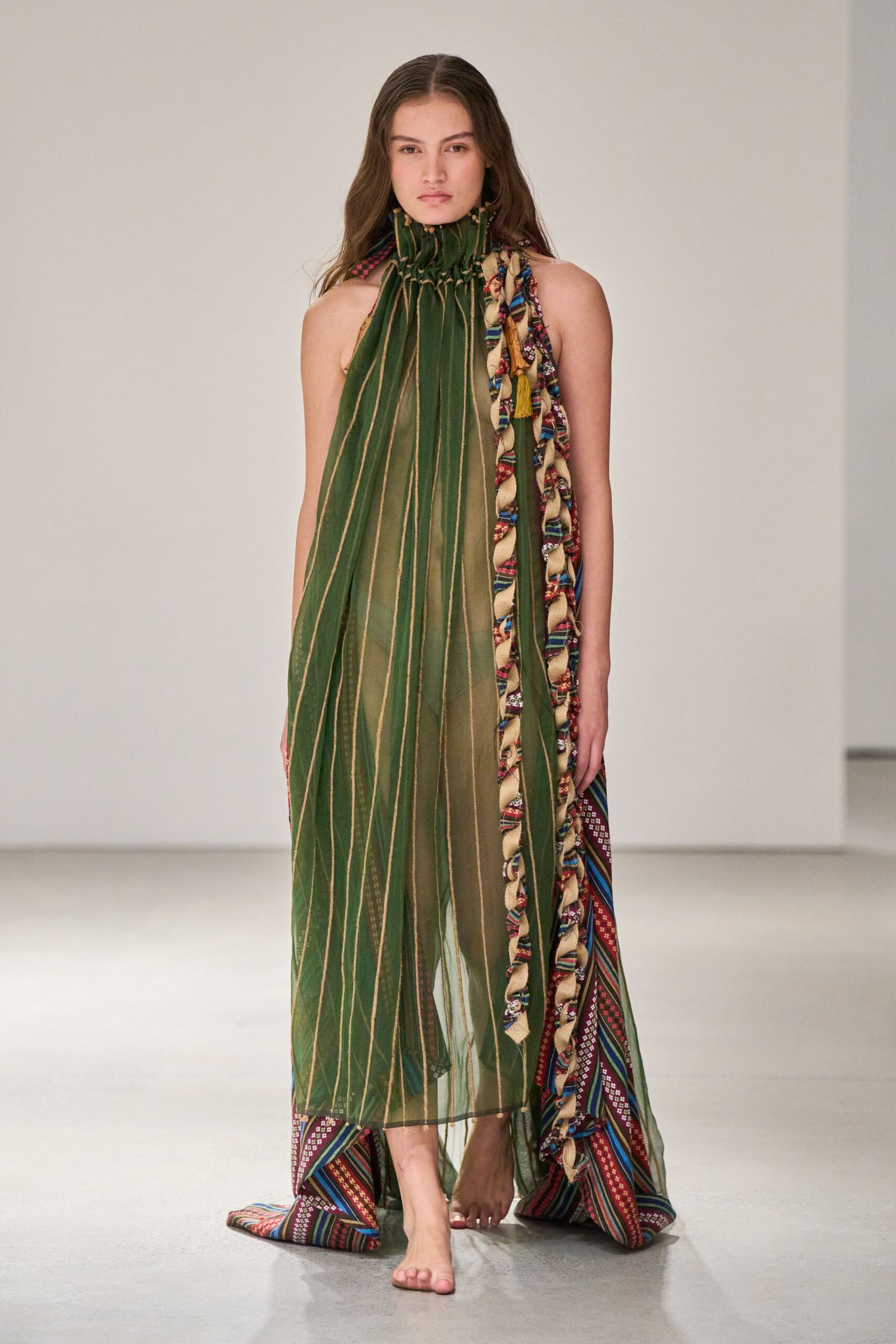 green pleated maxi dress