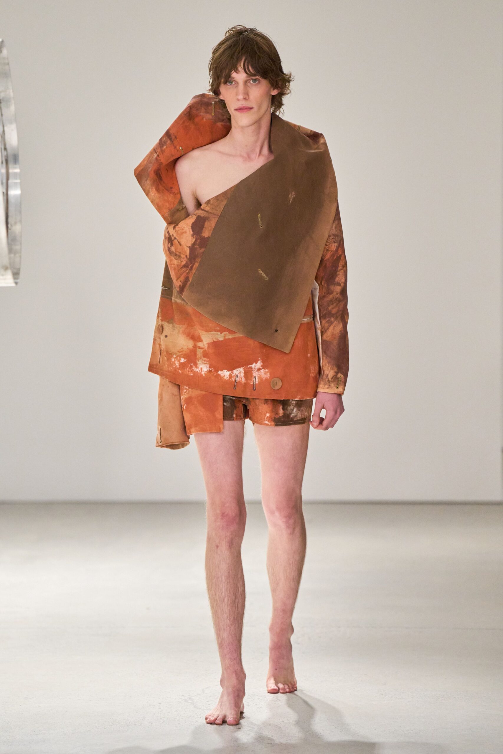 brown cotton long-sleeve relaxed draped jacket