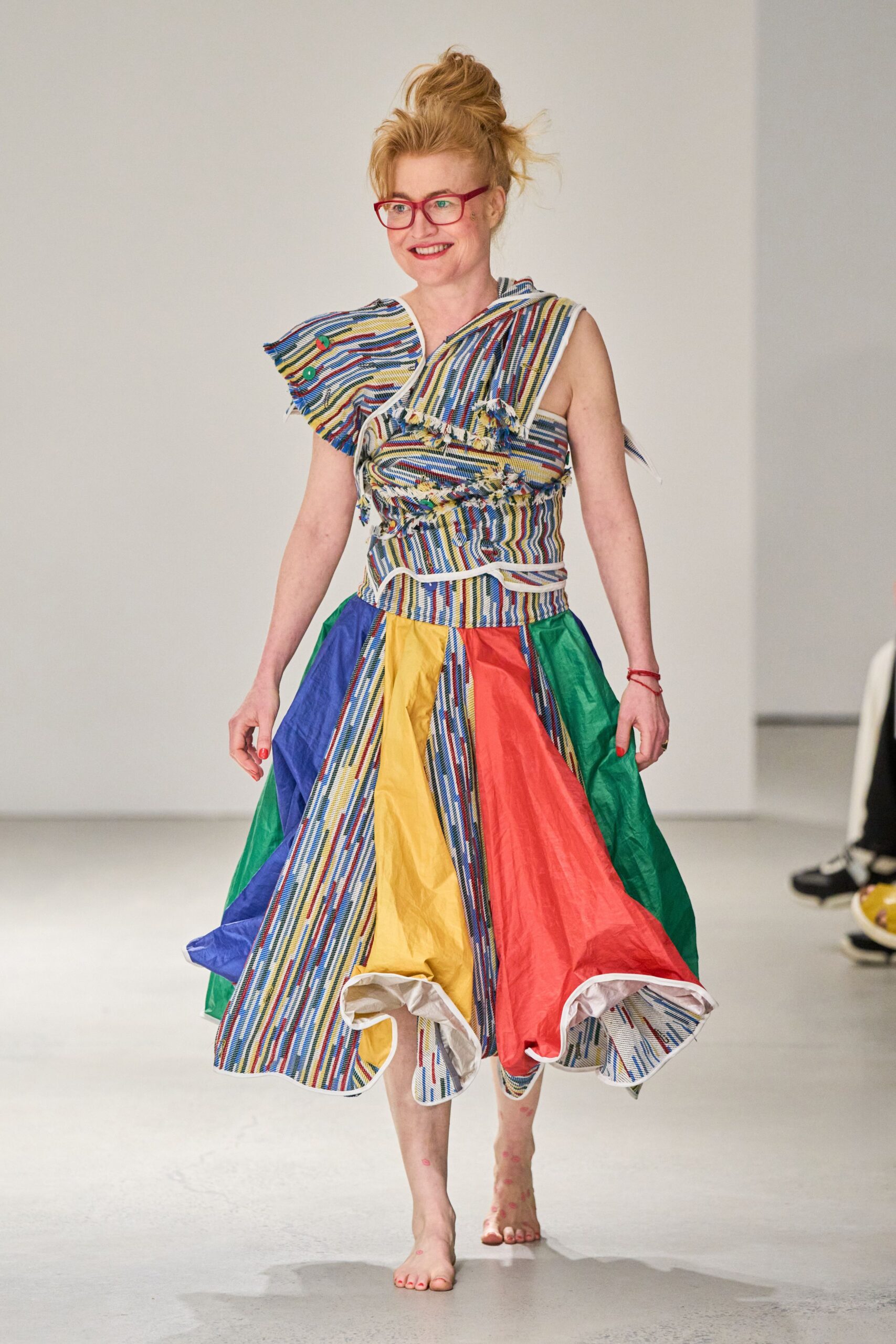 multi-colored pleated midi dress