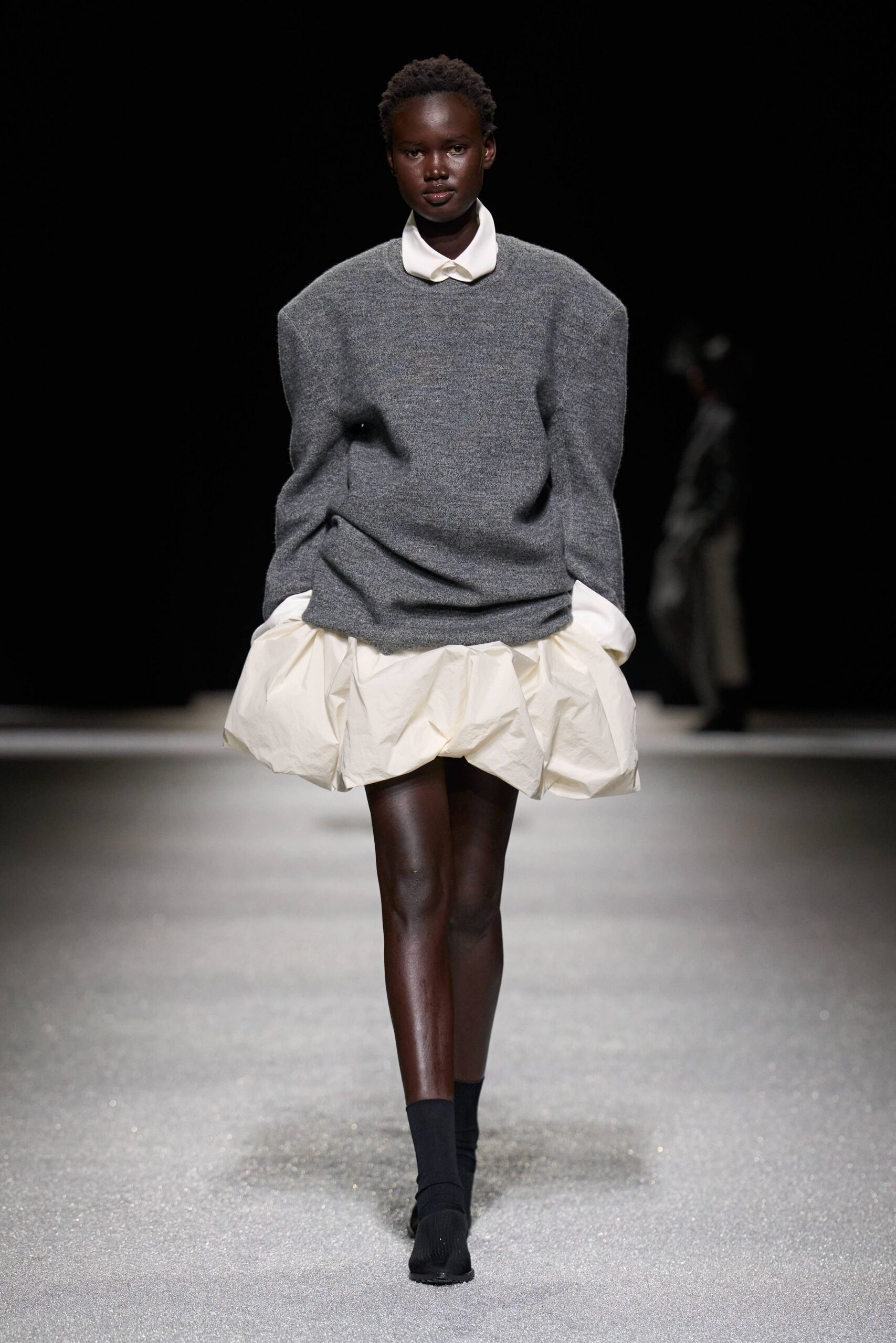 gray wool long-sleeve collared oversized sweater
