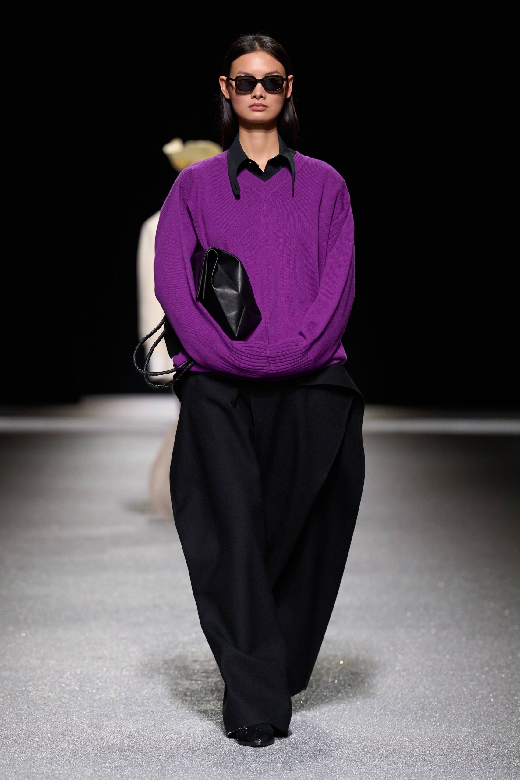 purple cotton long-sleeve collared oversized sweater