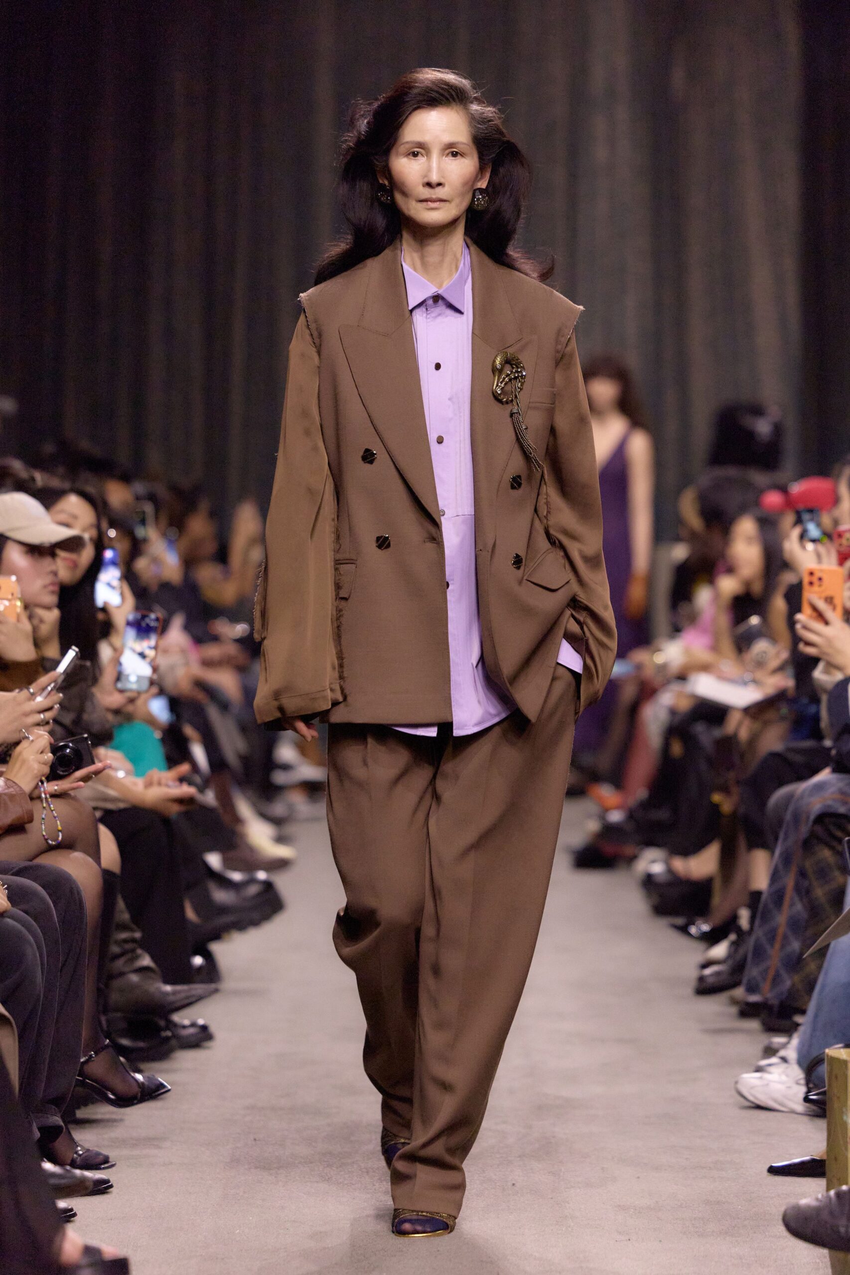 purple long-sleeve collared relaxed shirt