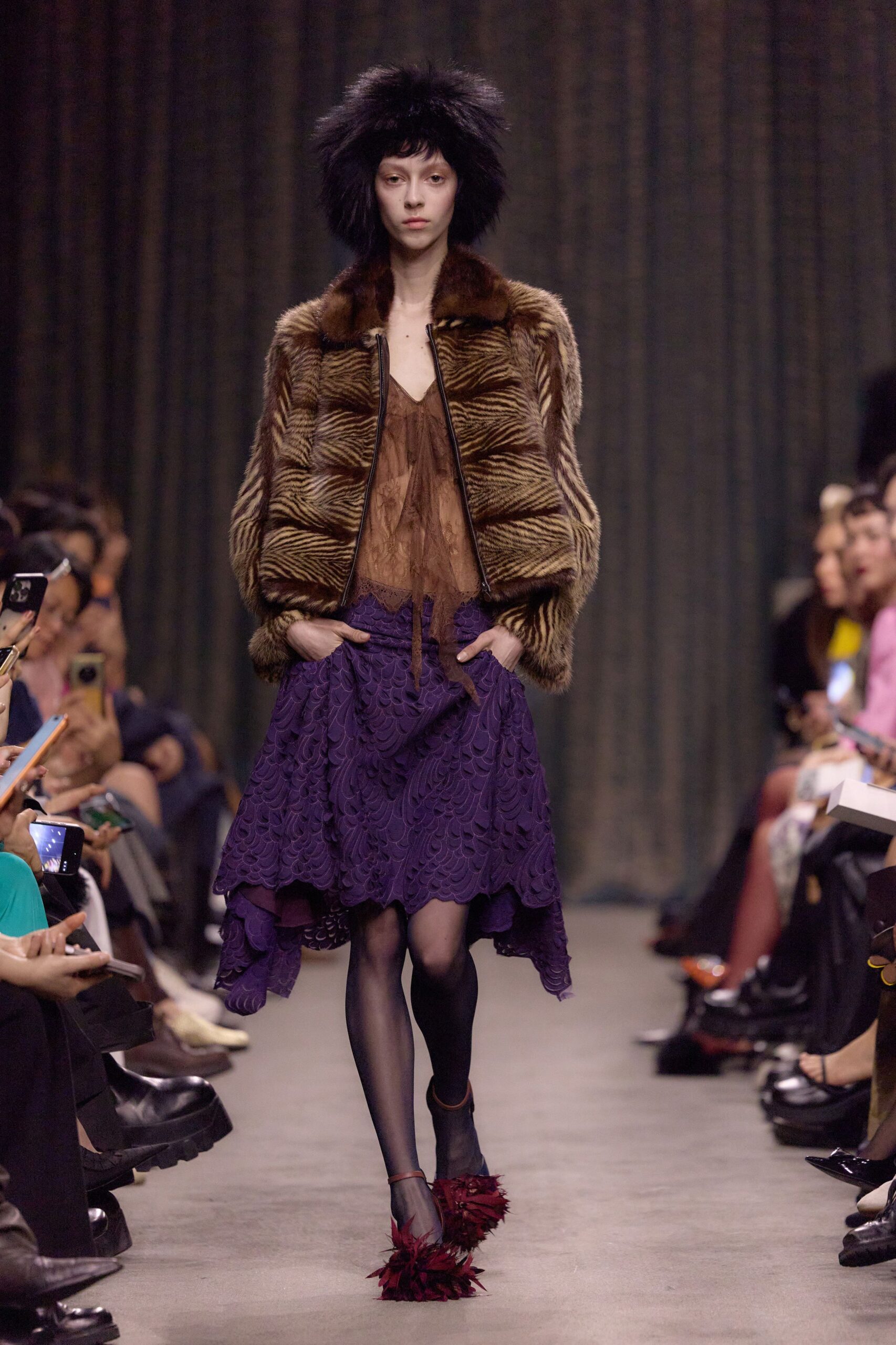 brown fur fitted jacket