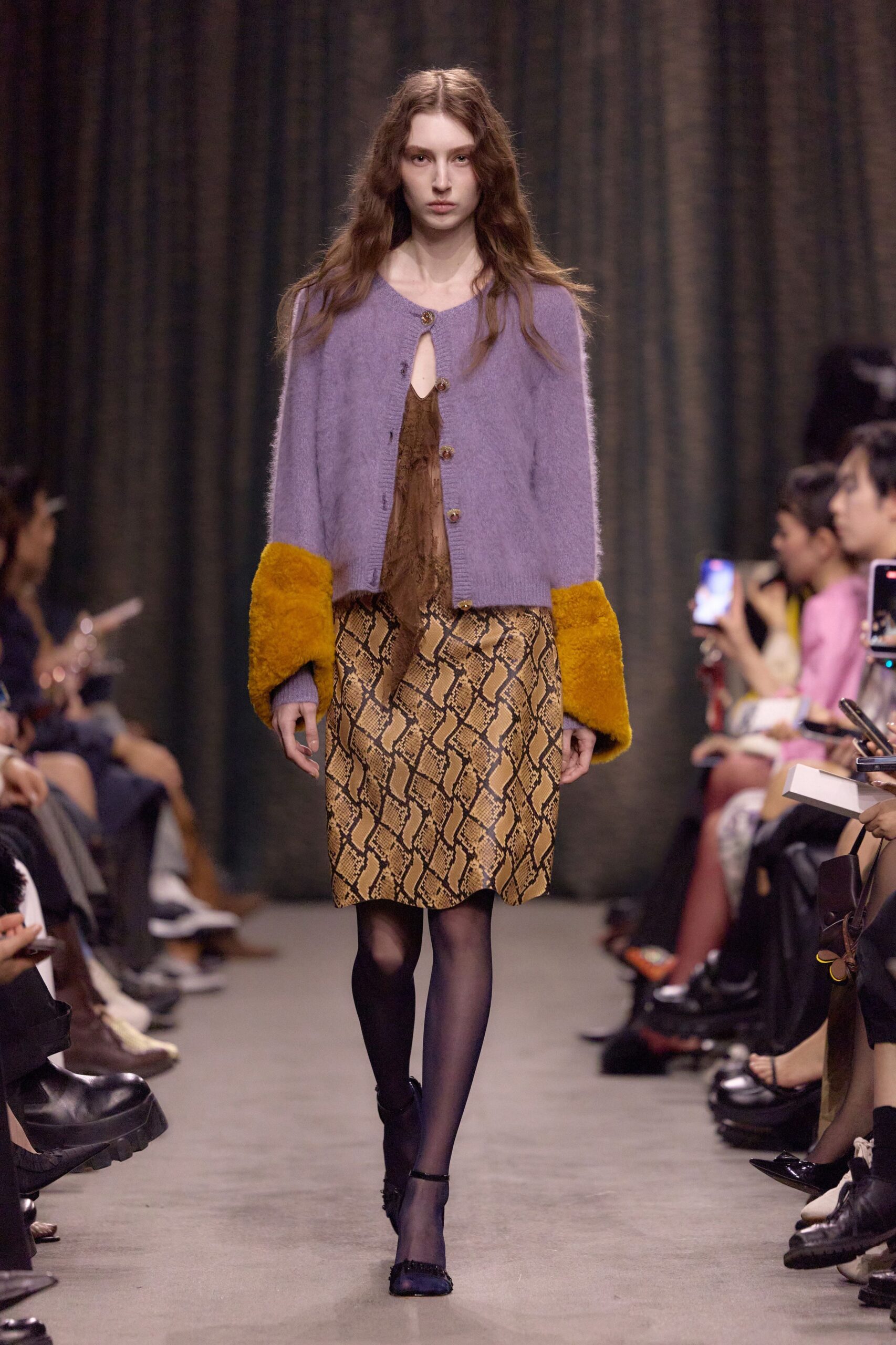 brown silk fitted printed skirt