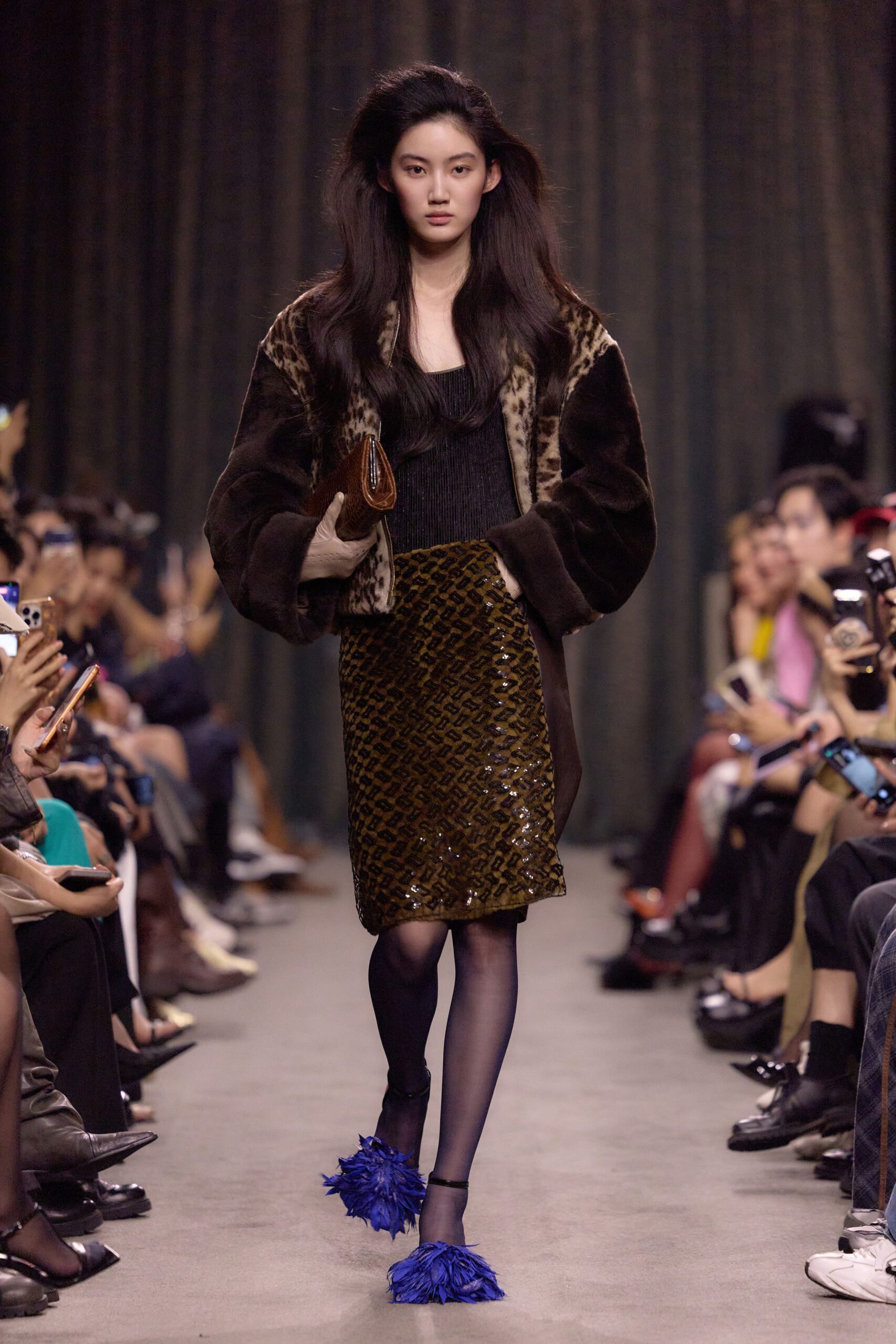 green velvet fitted pleated skirt