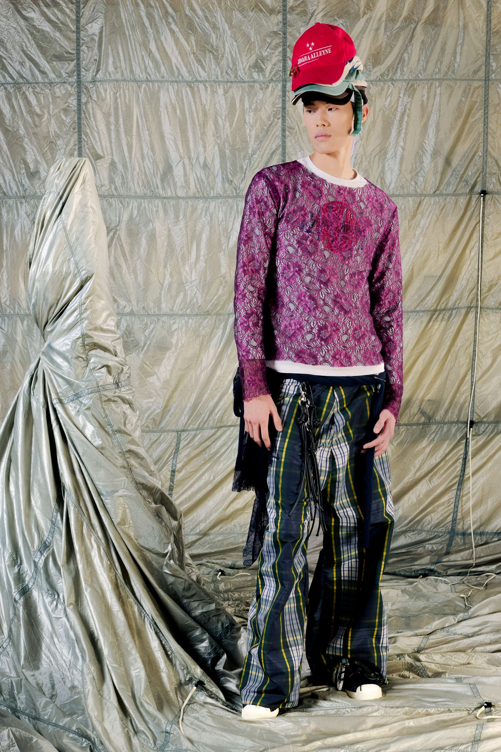 purple cotton long-sleeve collared relaxed embroidered sweater