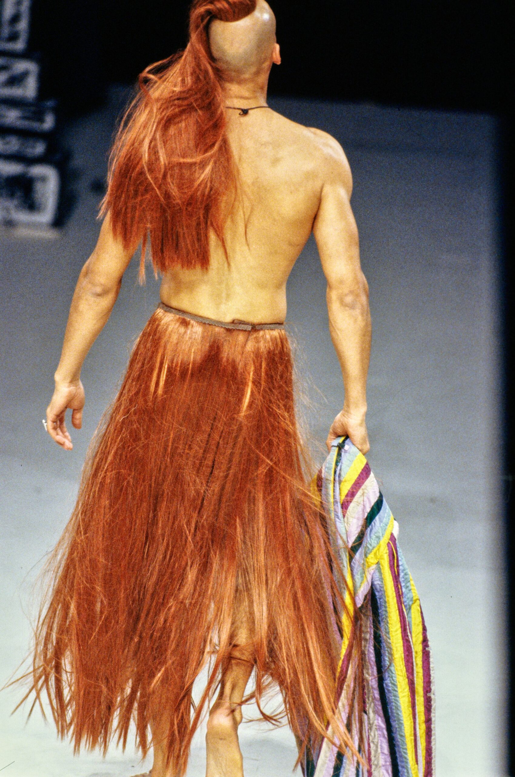 orange sleeveless fitted fringed maxi skirt