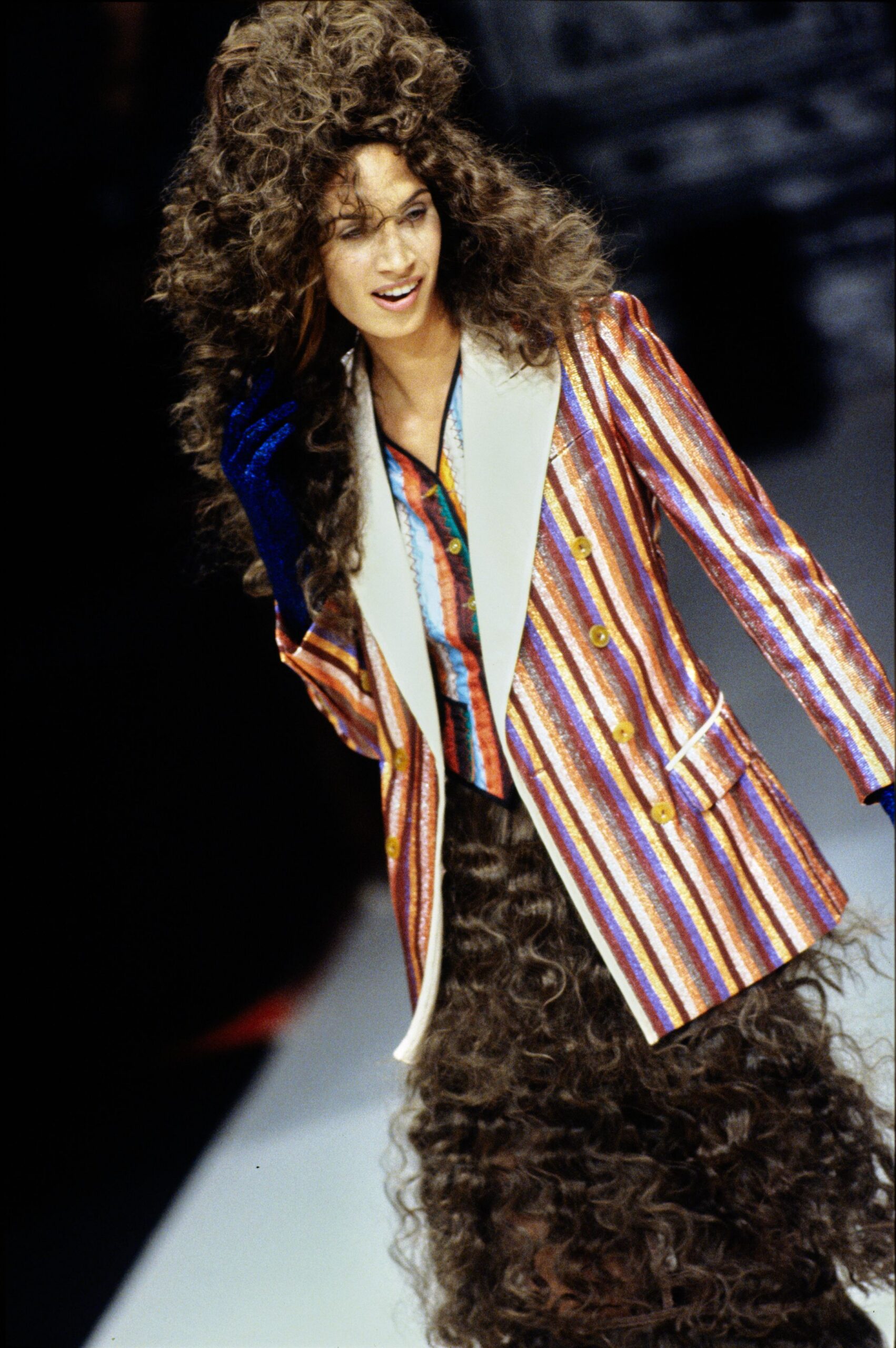 multi silk long-sleeve collared structured striped buttoned blazer