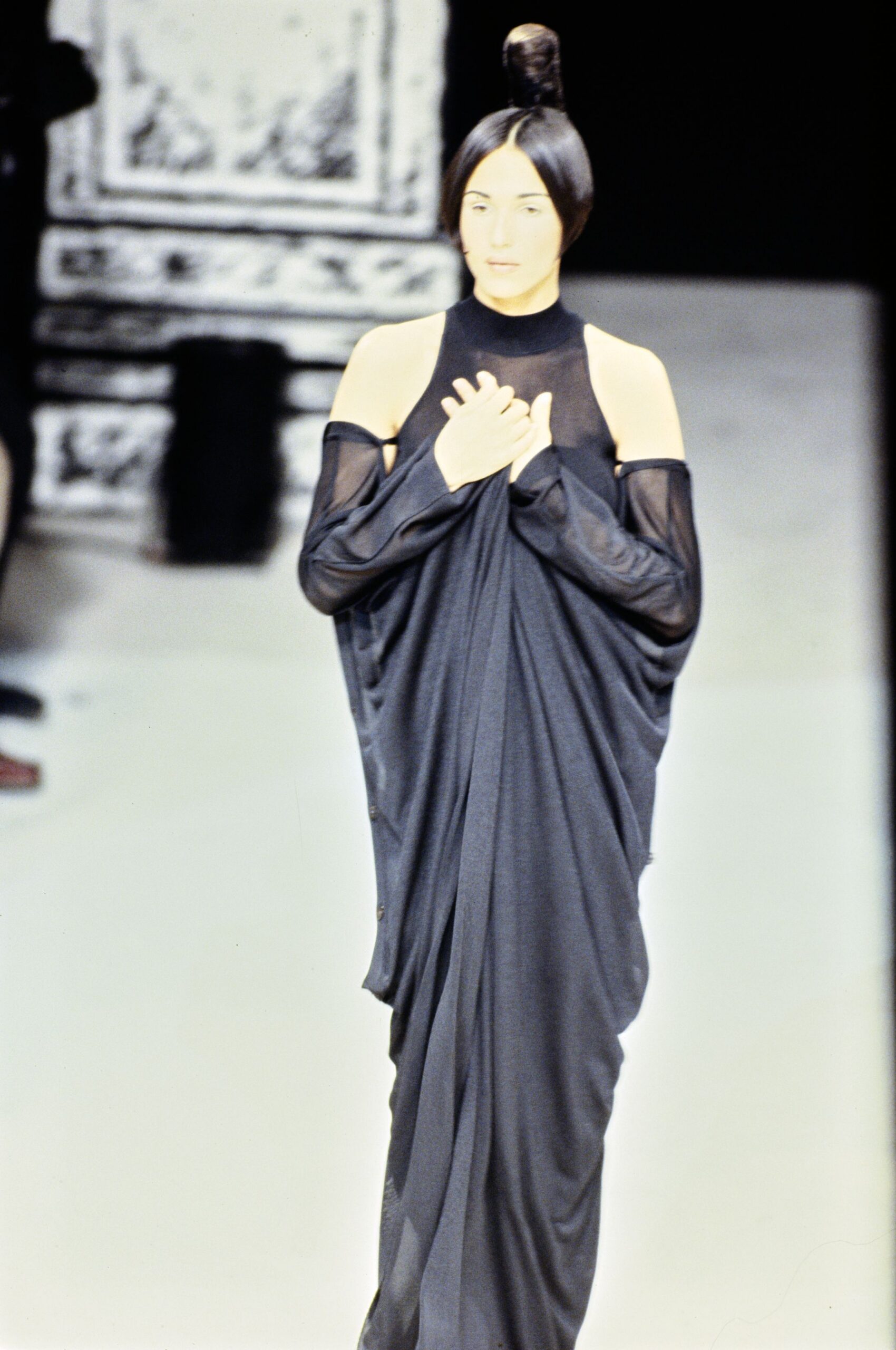 black silk sleeveless gown