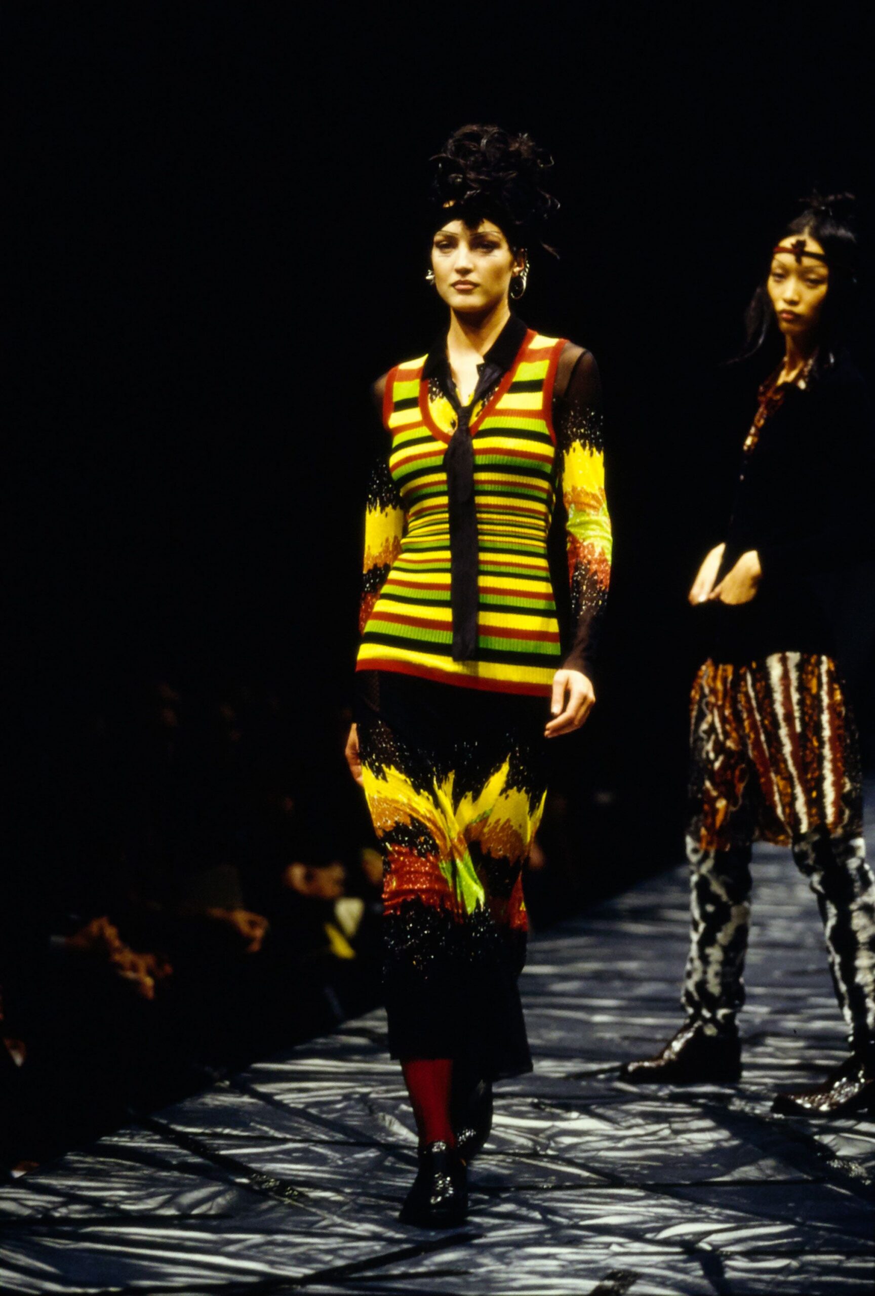 multi-colored fitted dress with printed pants