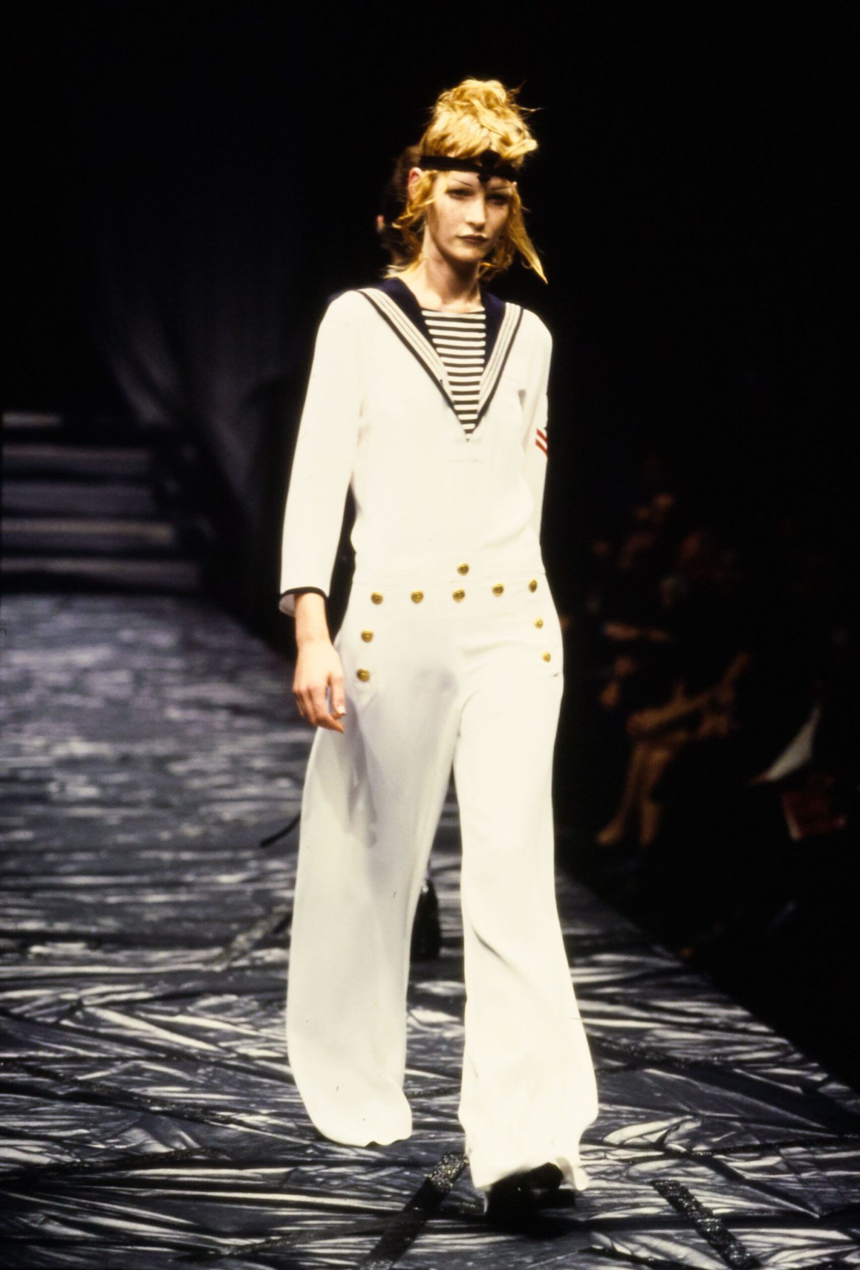 white relaxed jumpsuit with striped top