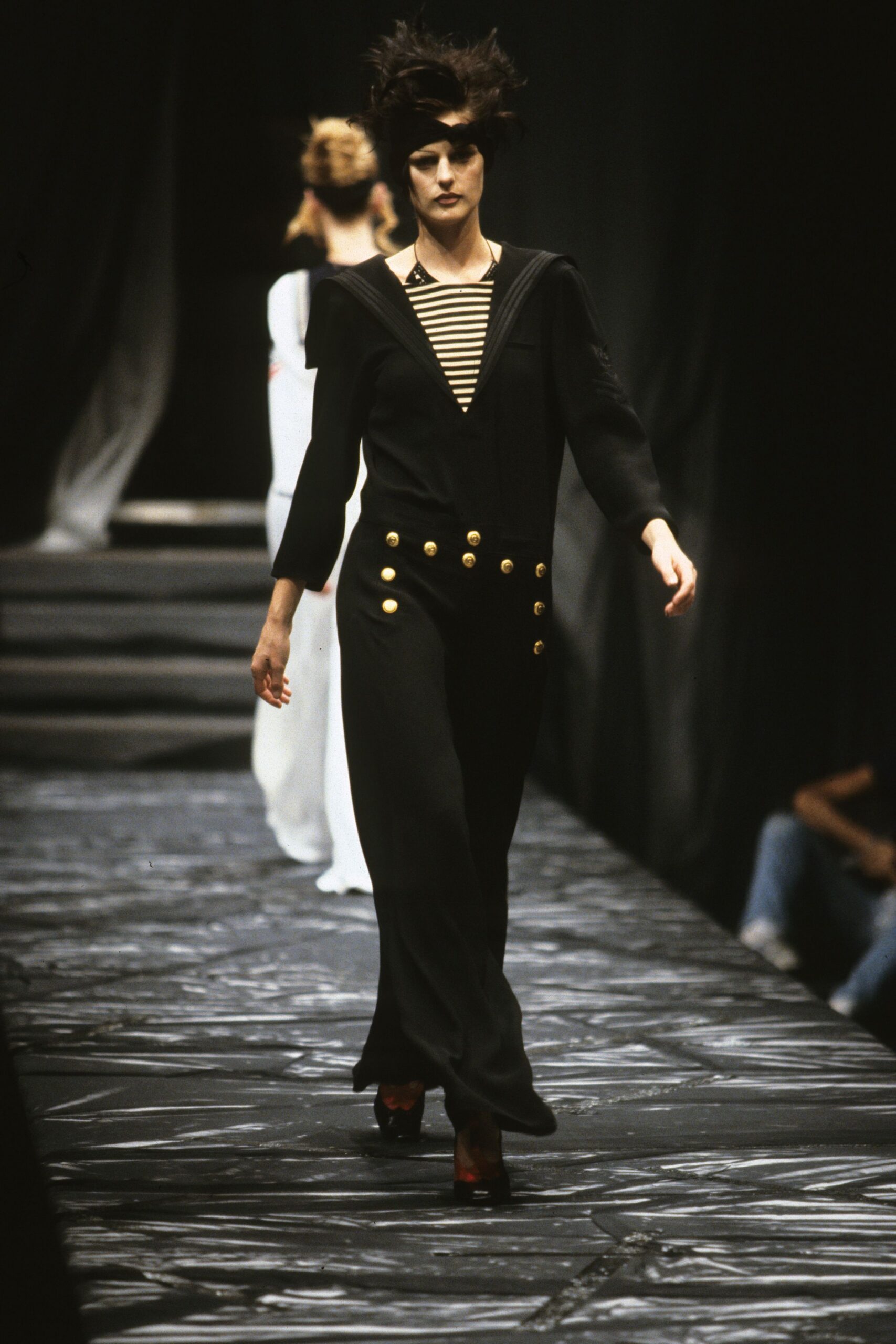 black fitted maxi dress with buttons