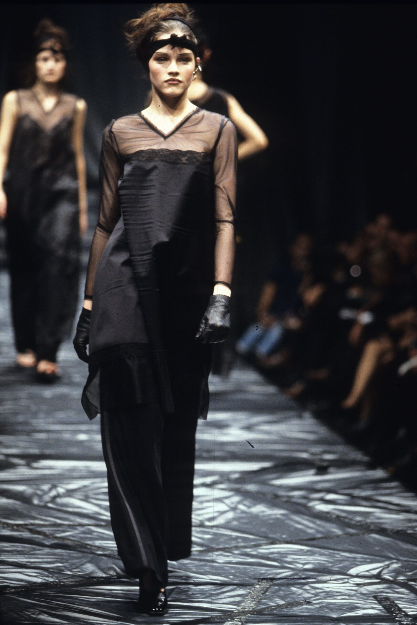 black silk fitted top and pants