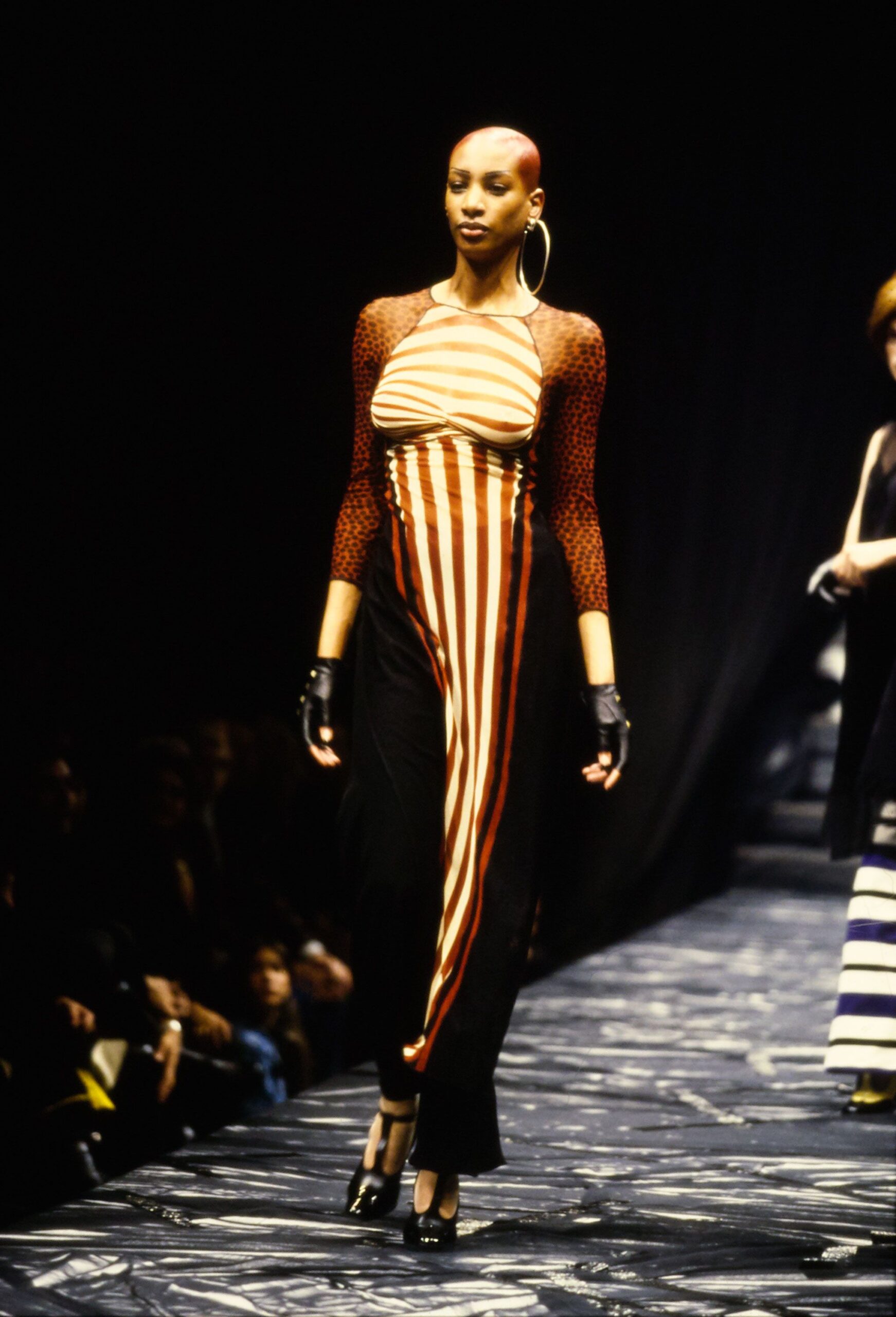 black and red striped midi dress