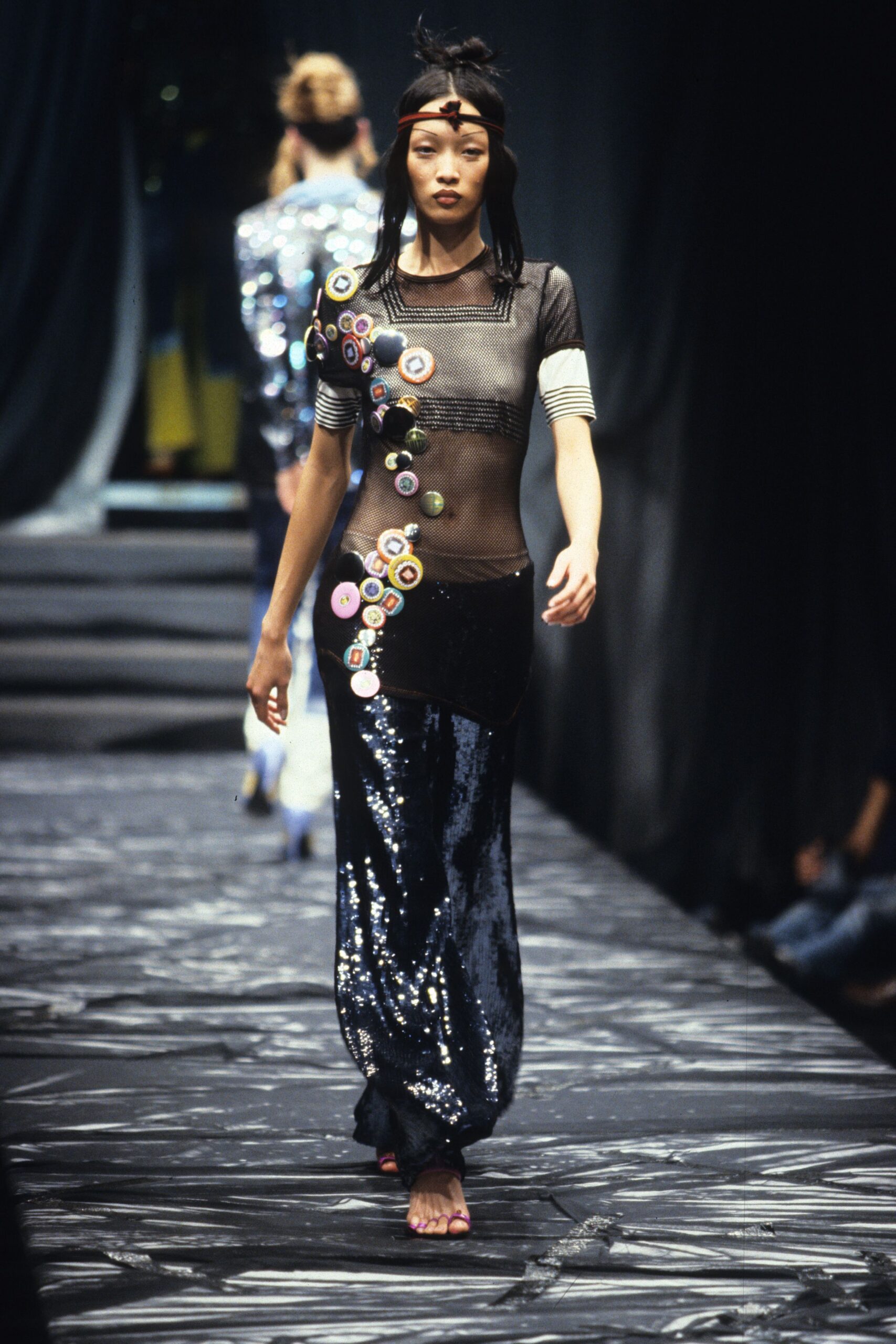 black mesh top and sequin skirt
