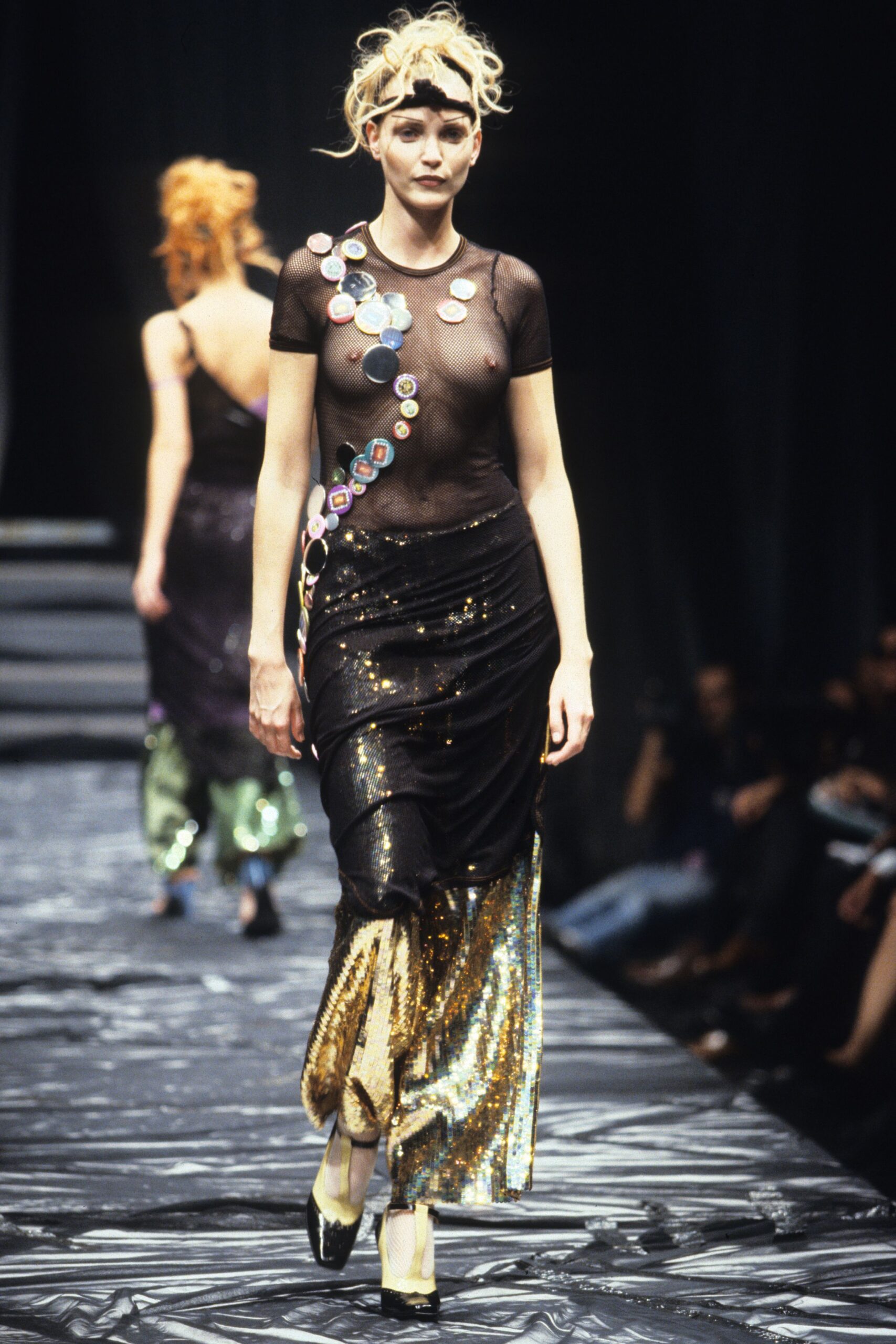 black mesh top with sequin skirt