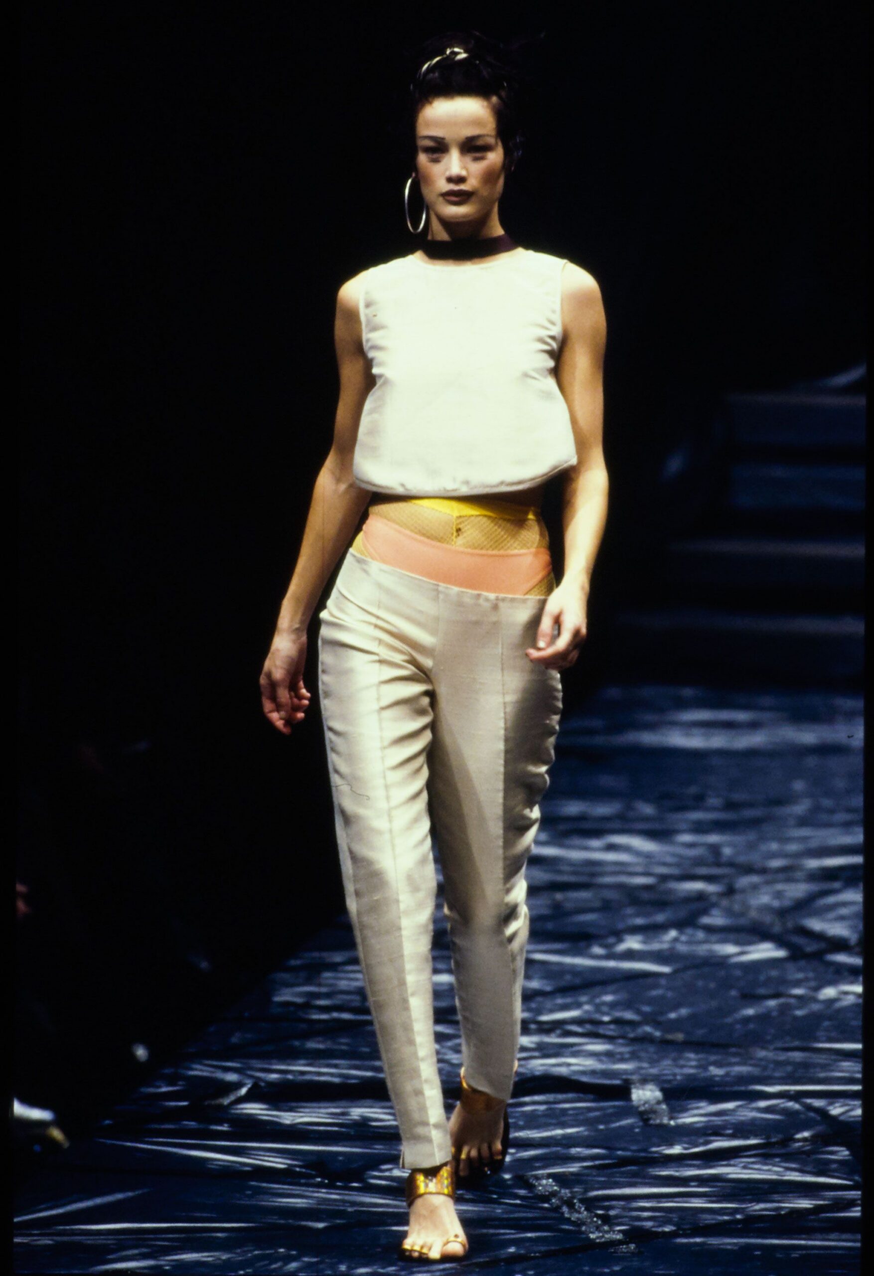 white fitted top beige pants