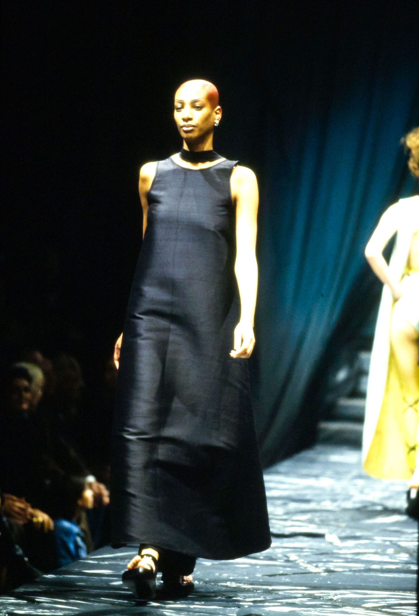 black silk sleeveless gown