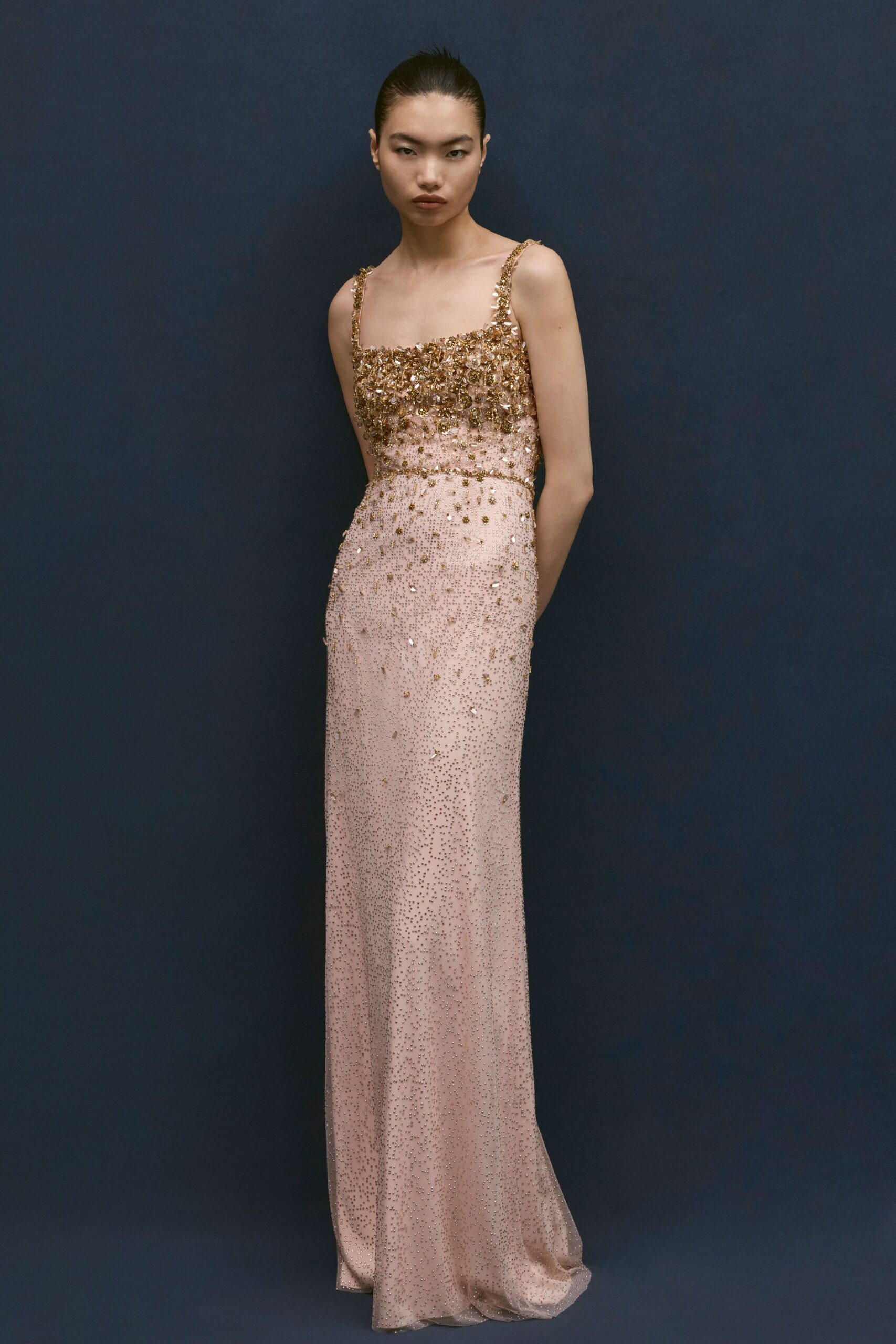 pink silk sleeveless gown