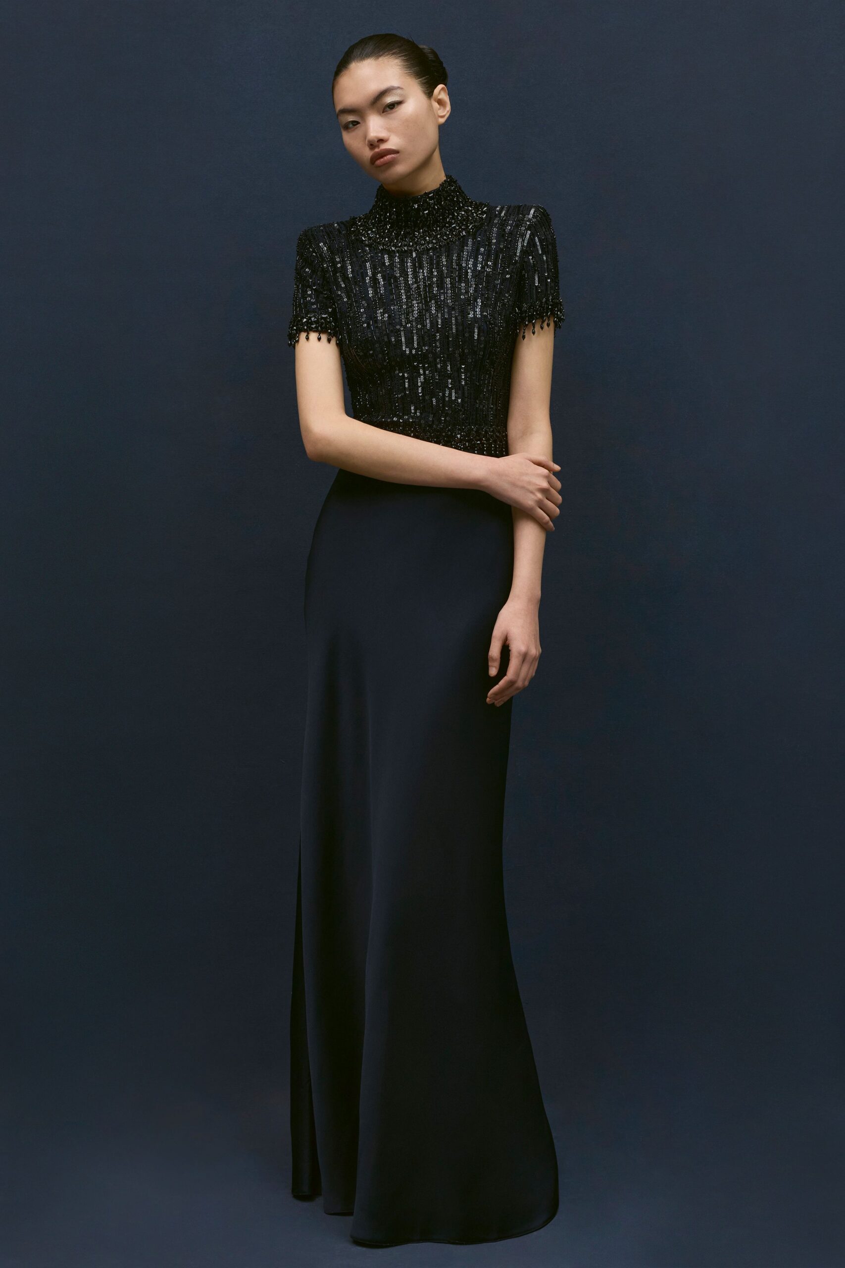 black silk beaded gown