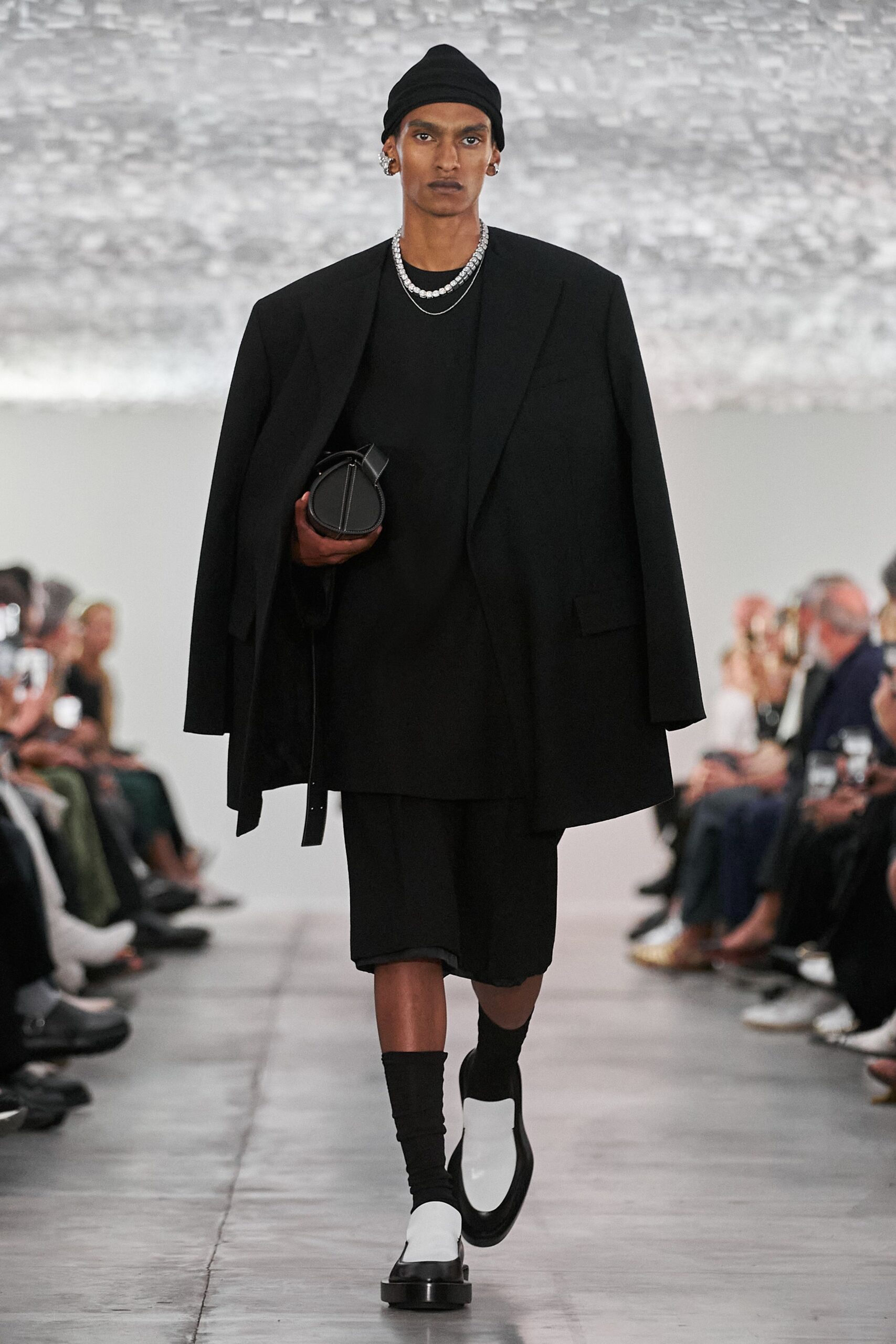 oversized black coat with shorts