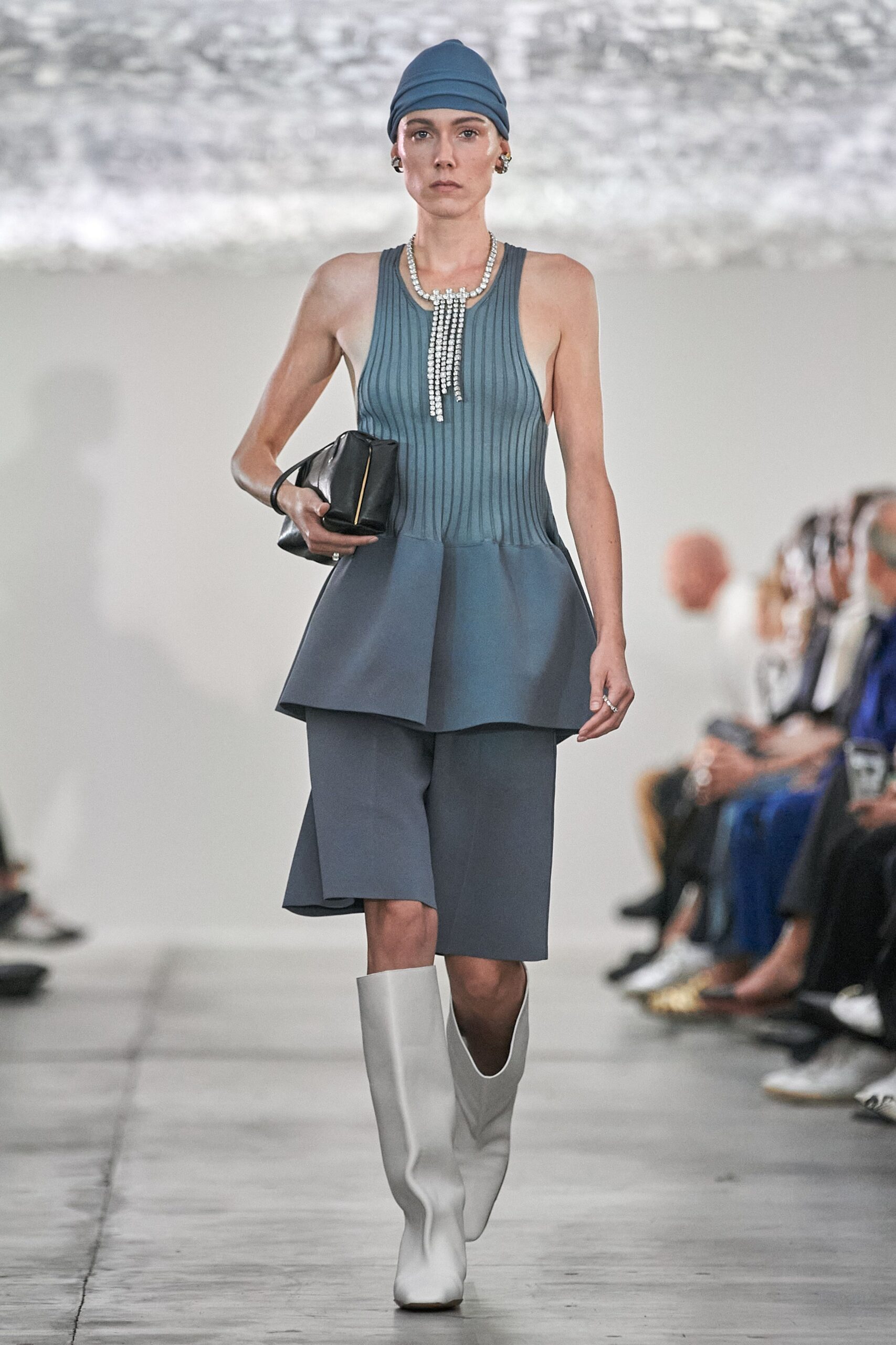 gray cotton fitted layered skirt