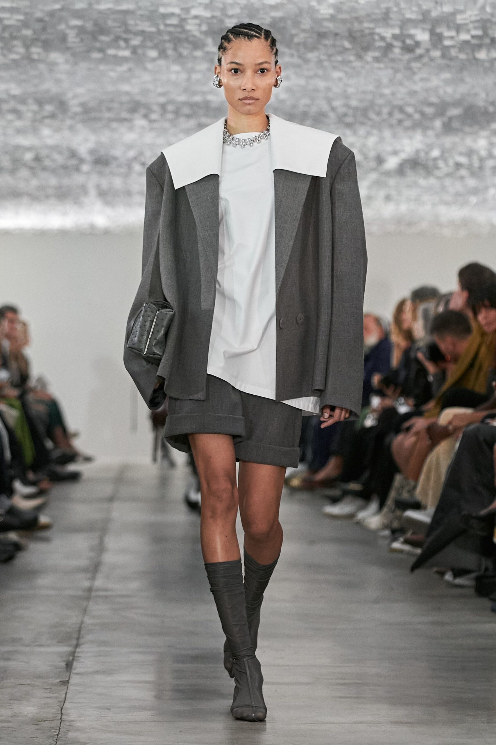 oversized gray blazer with shorts