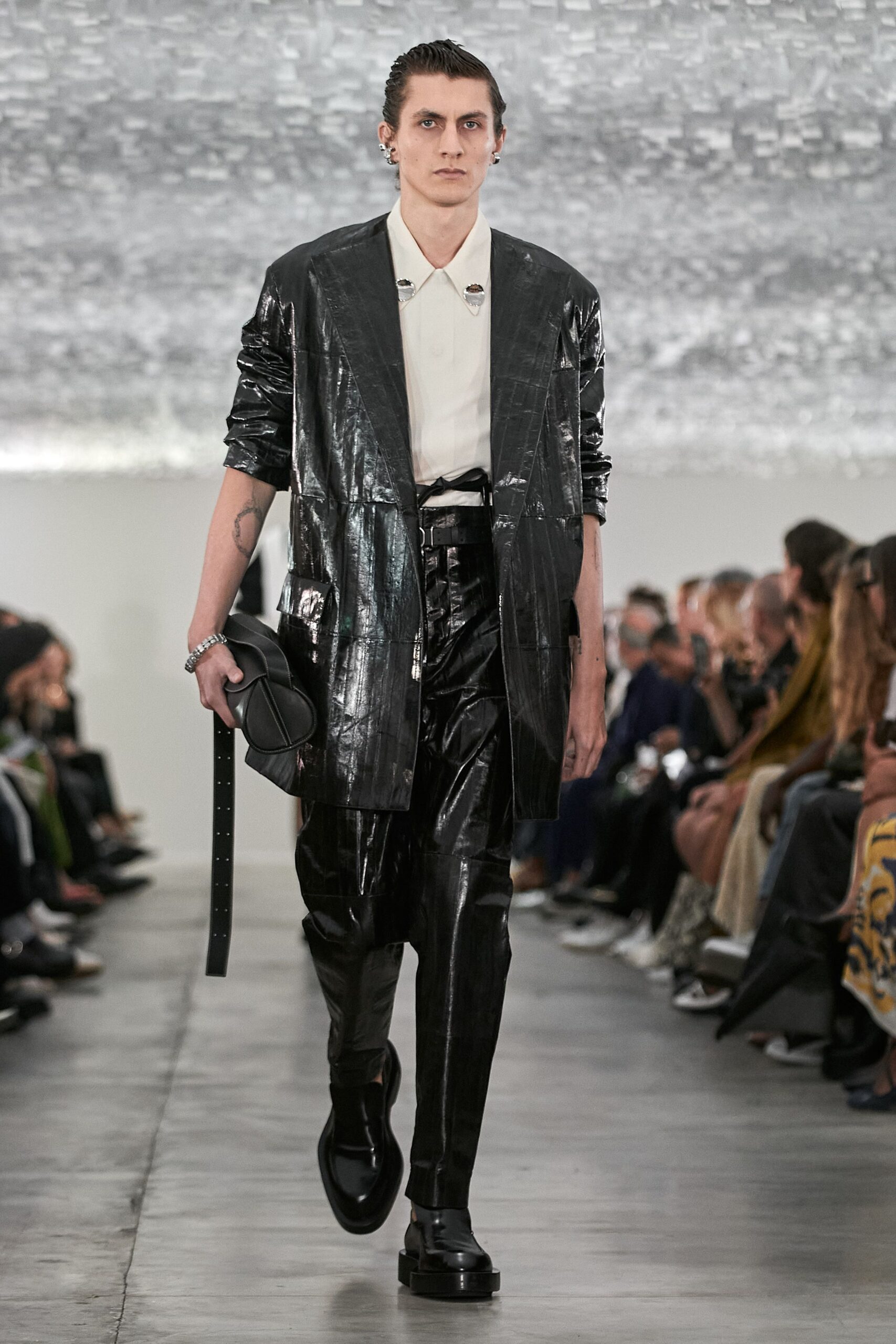 black vinyl tailored shiny pants