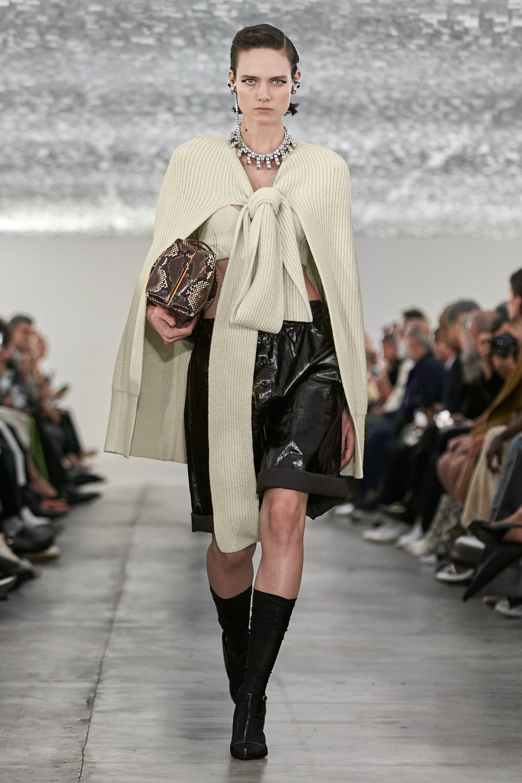 beige knit sleeveless relaxed draped cape