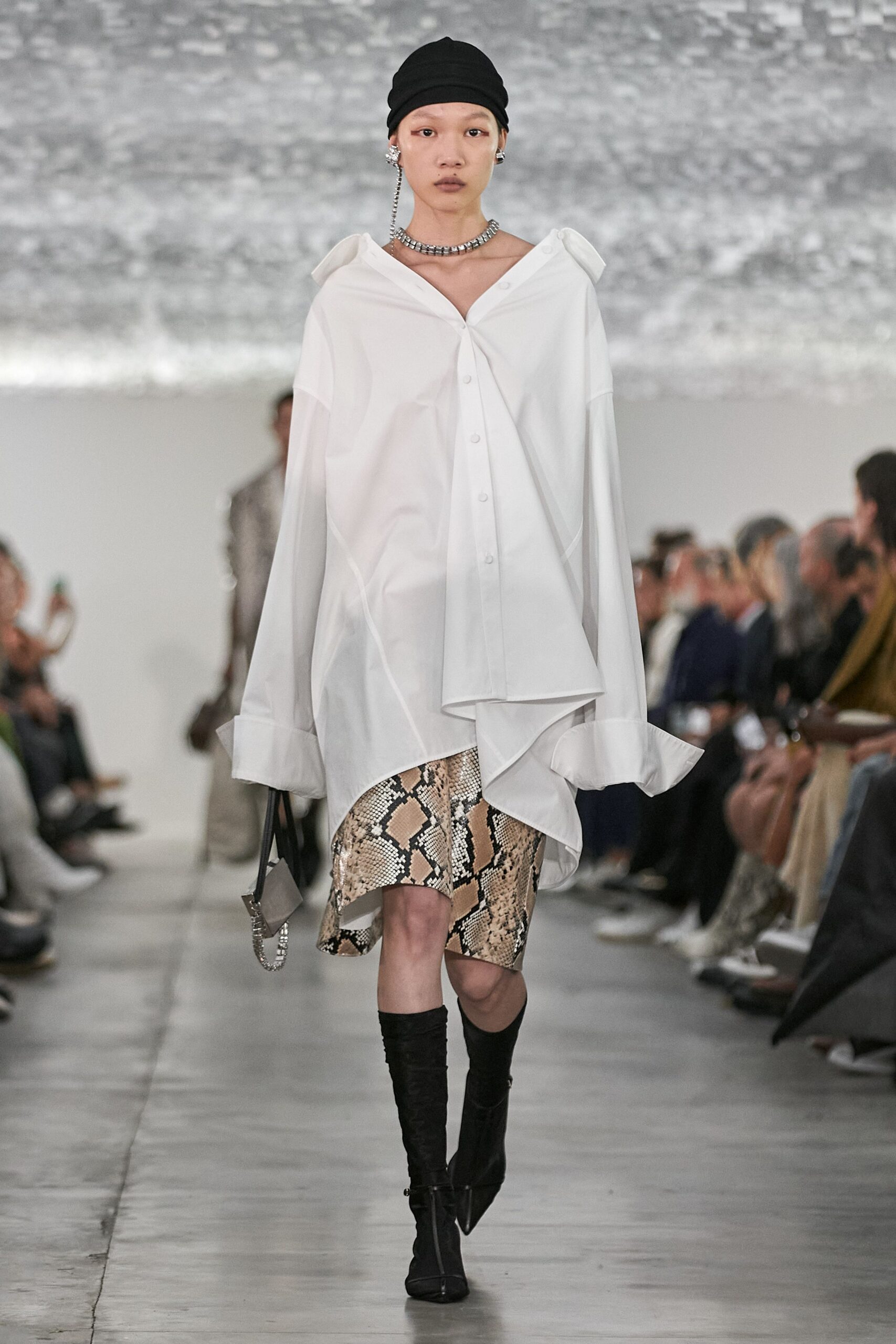 multi silk fitted printed midi skirt