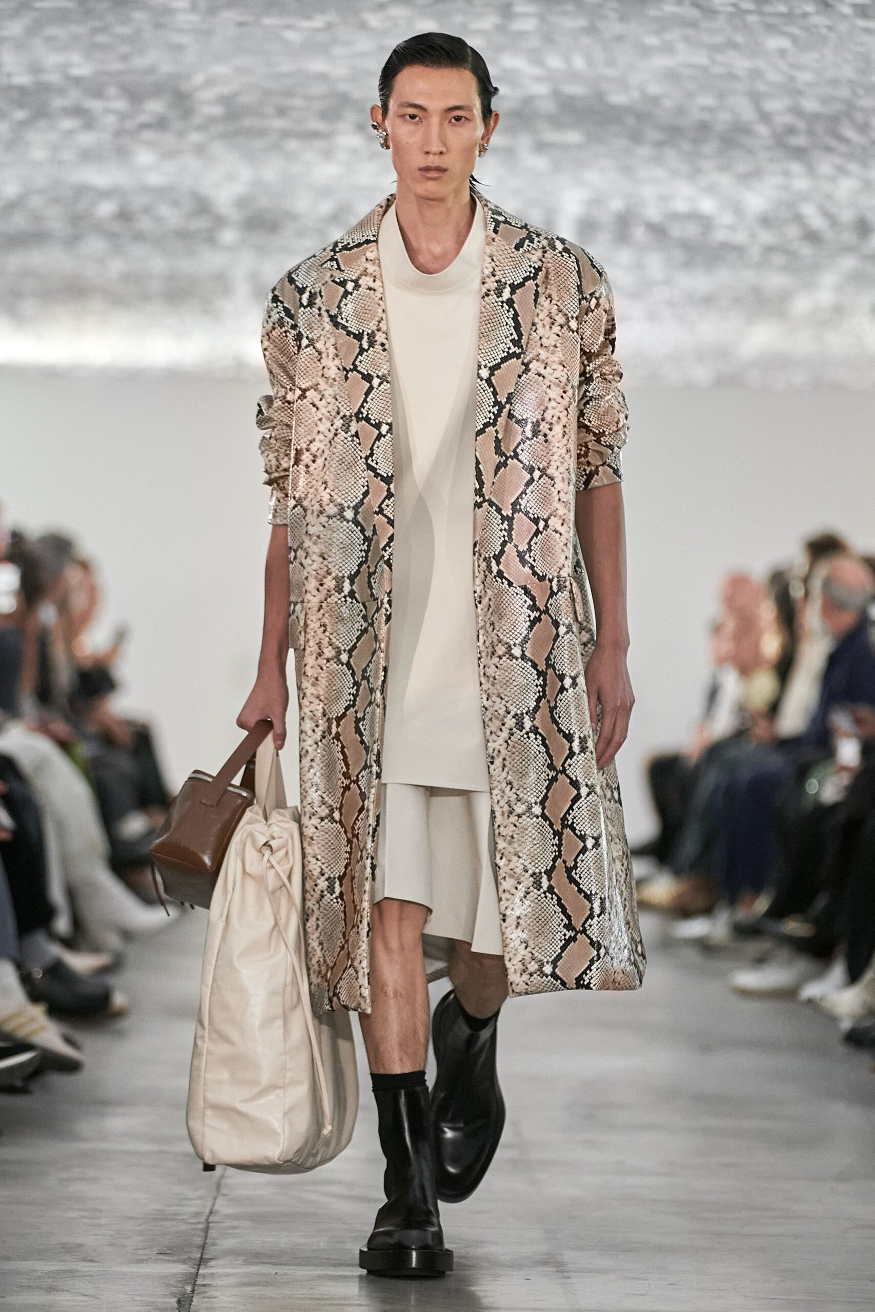 pink silk long-sleeve relaxed printed maxi coat