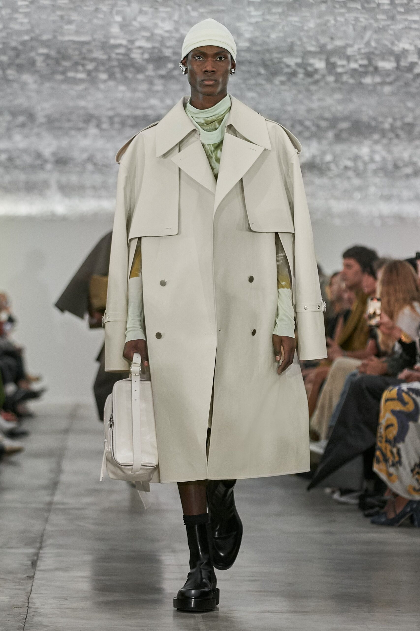 white cotton long-sleeve collared relaxed buttoned trench