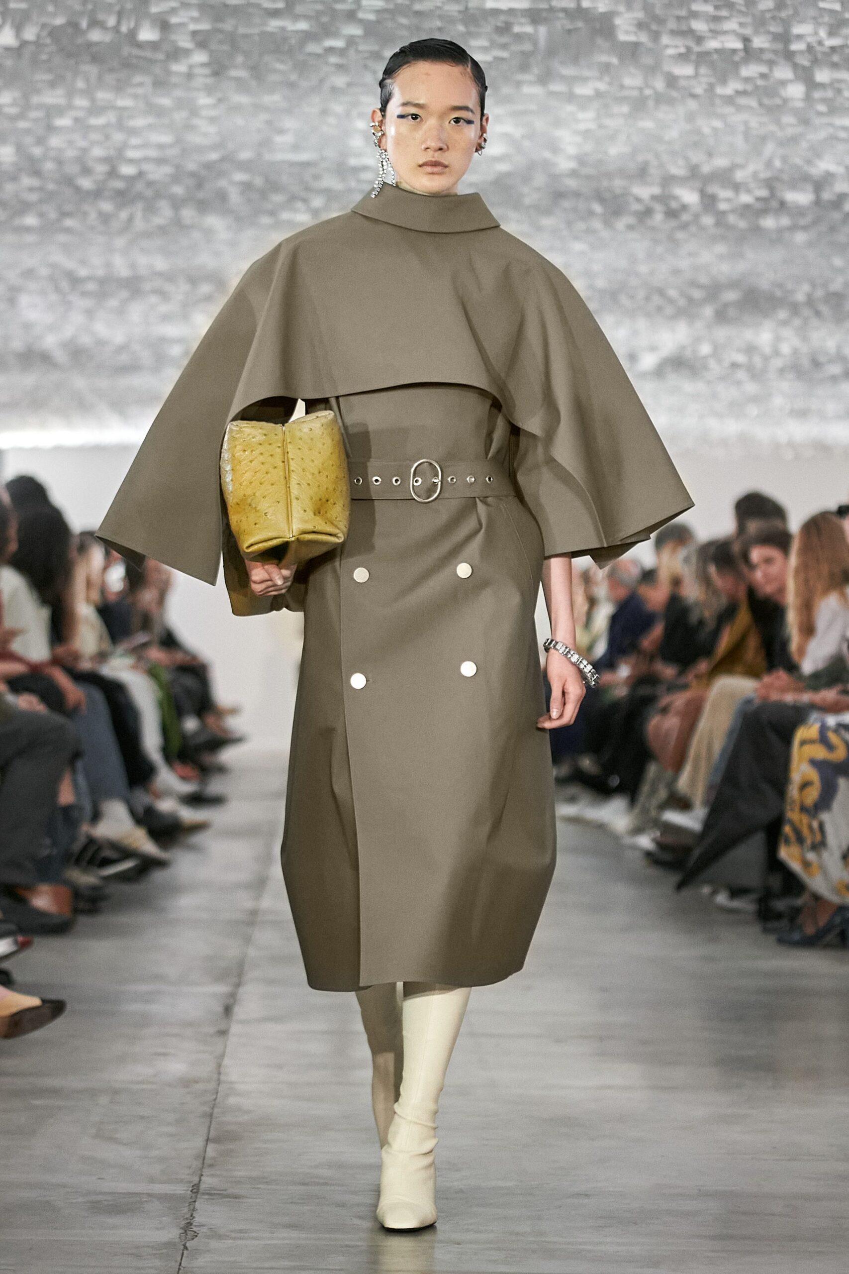 brown cotton long-sleeve collared fitted buttoned belted dress