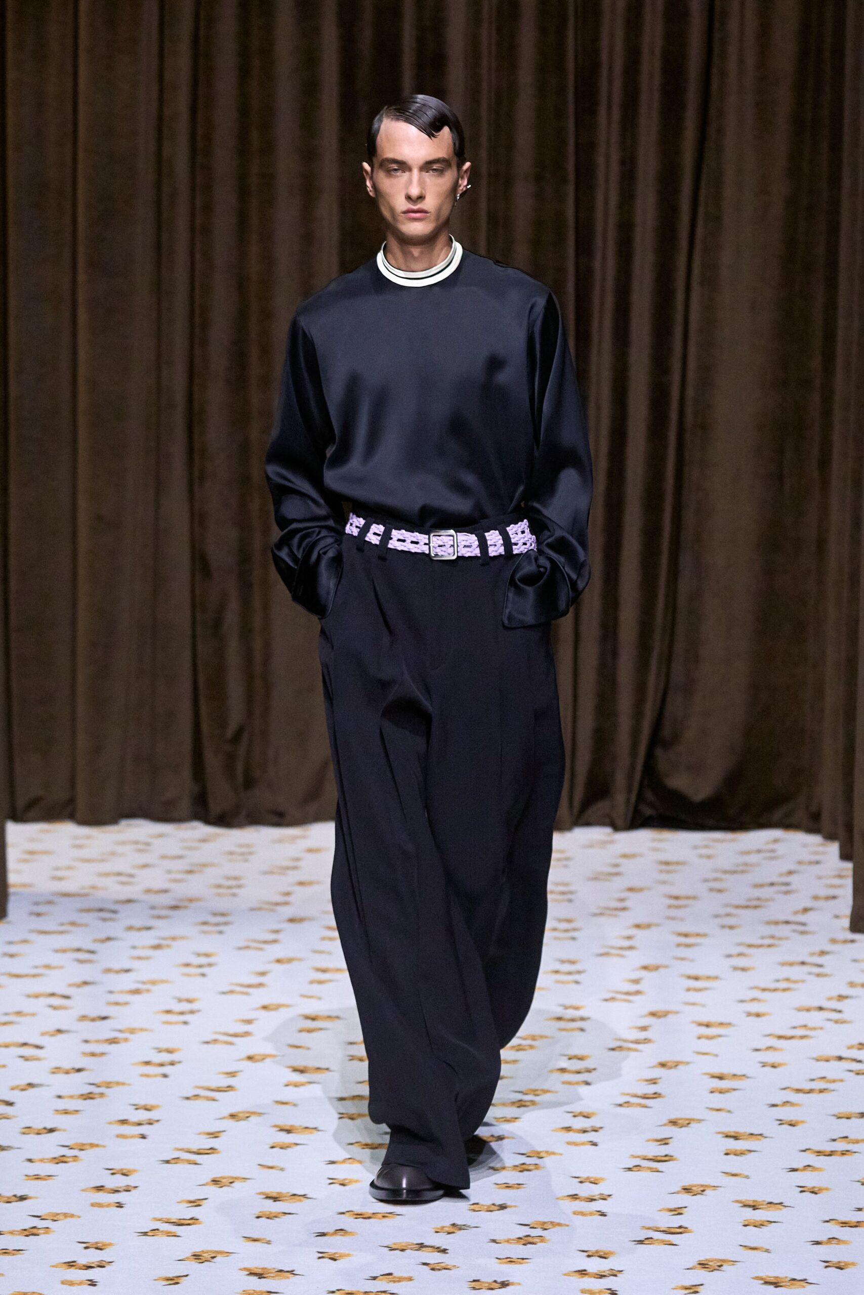 black silk top and pants