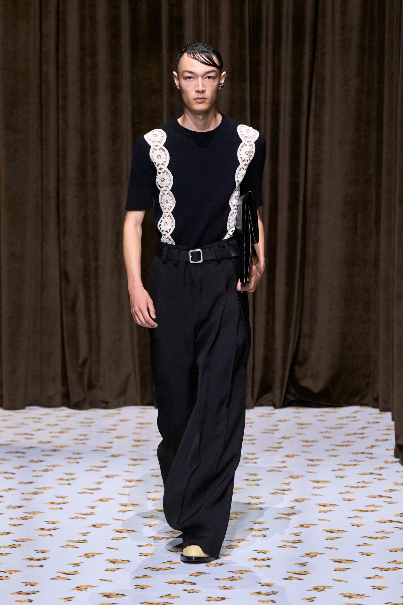 black fitted top with wide-leg pants