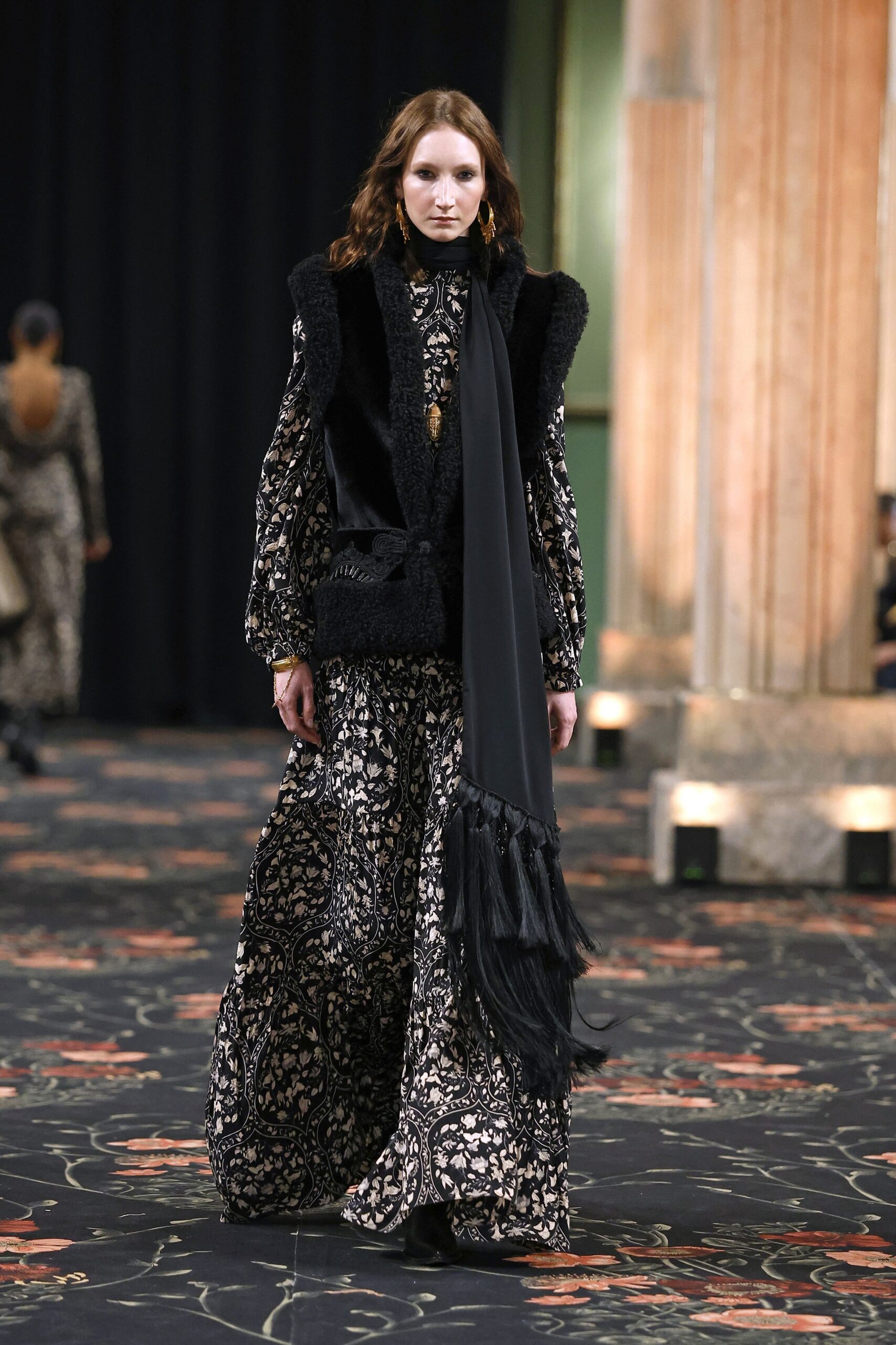 black silk fringed scarf