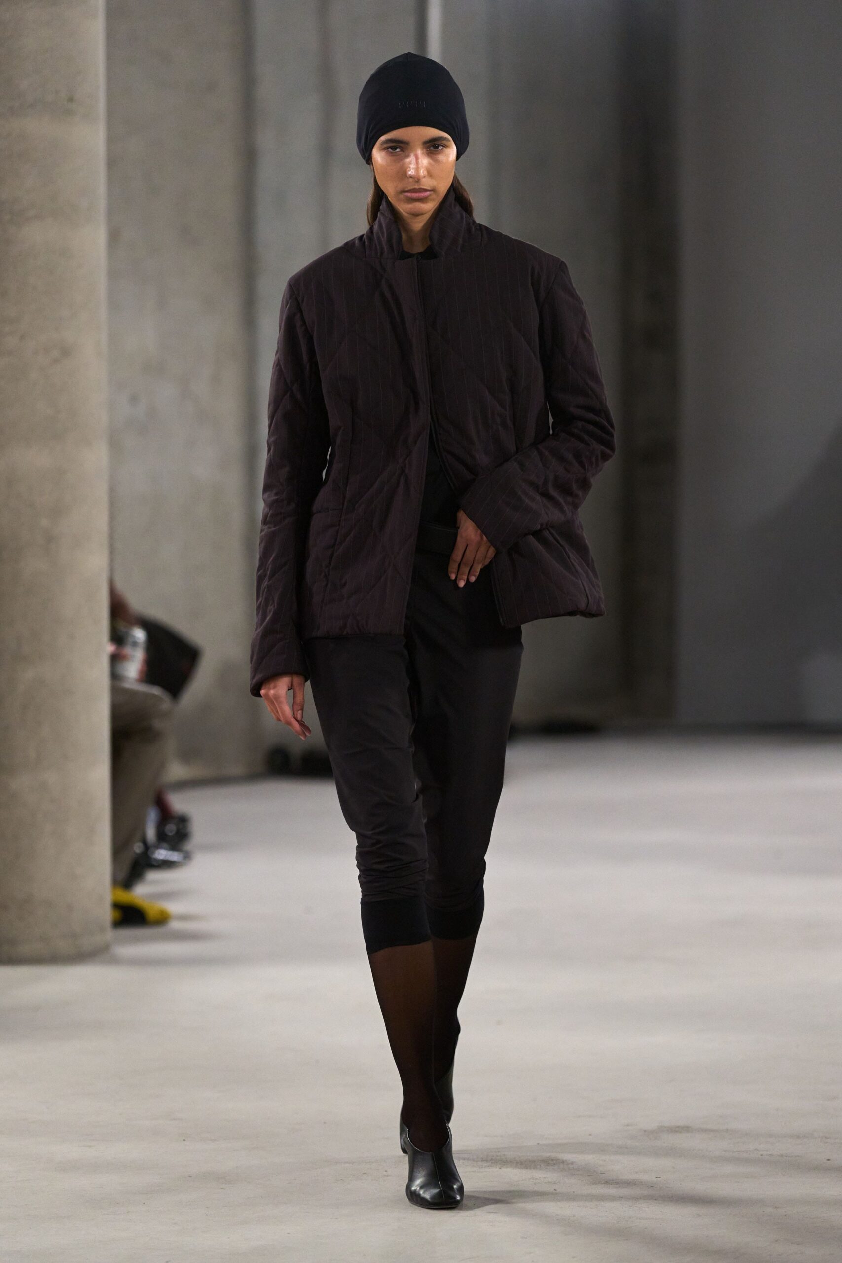 black fitted jacket and pants