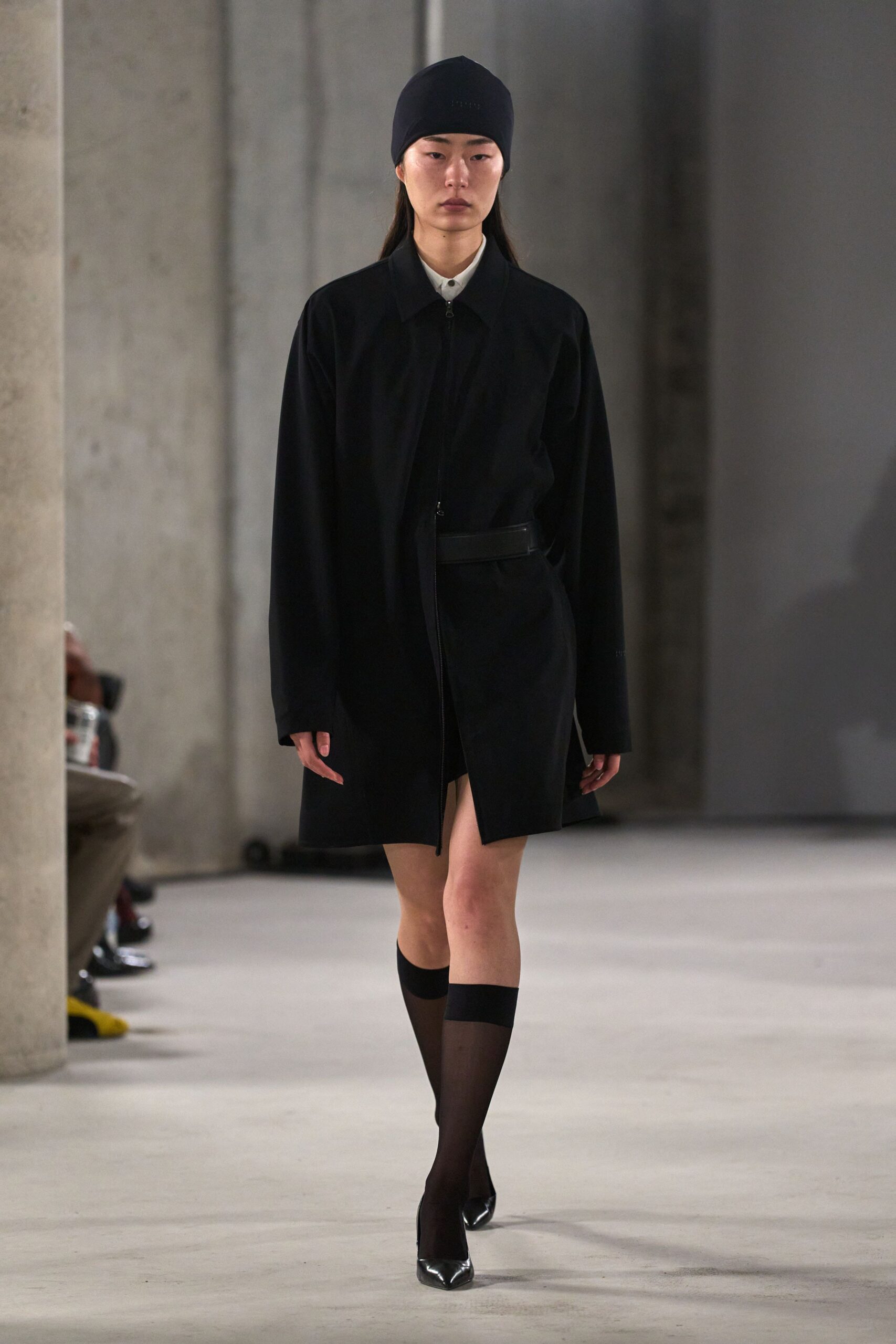 black oversized coat with white shirt