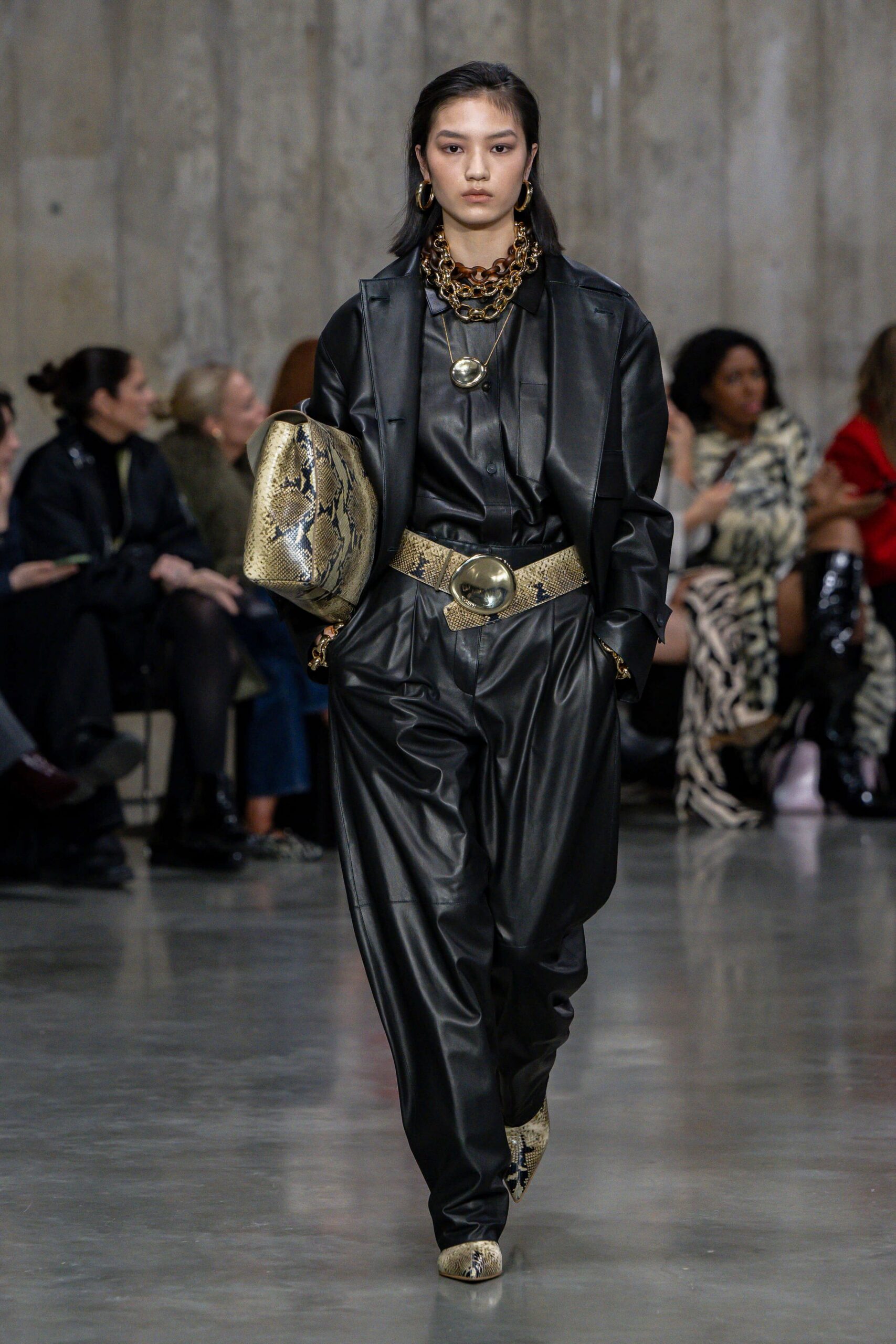 black leather relaxed blazer and pants