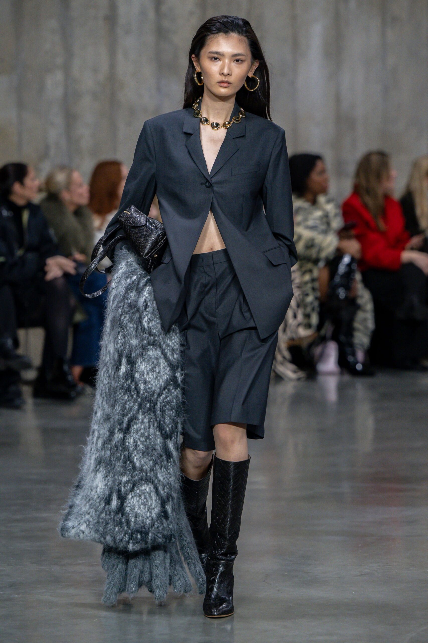 gray faux-fur oversized textured coat