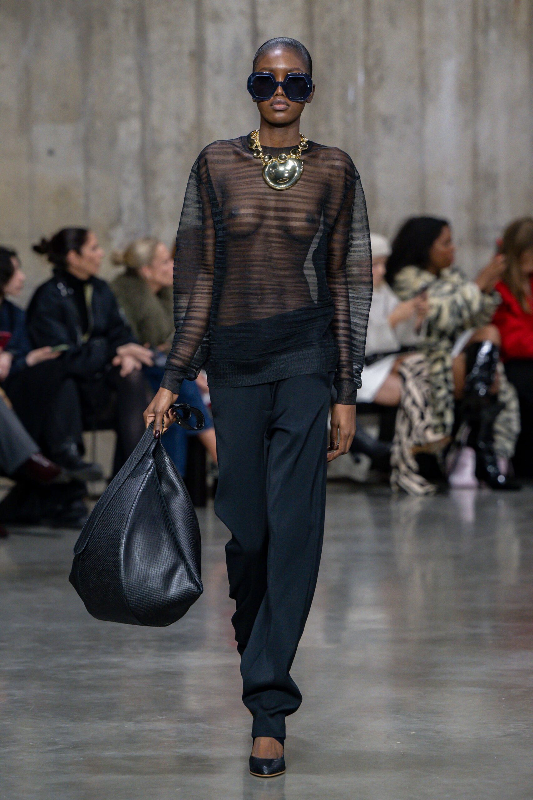 black mesh long-sleeve v-neck relaxed layered top