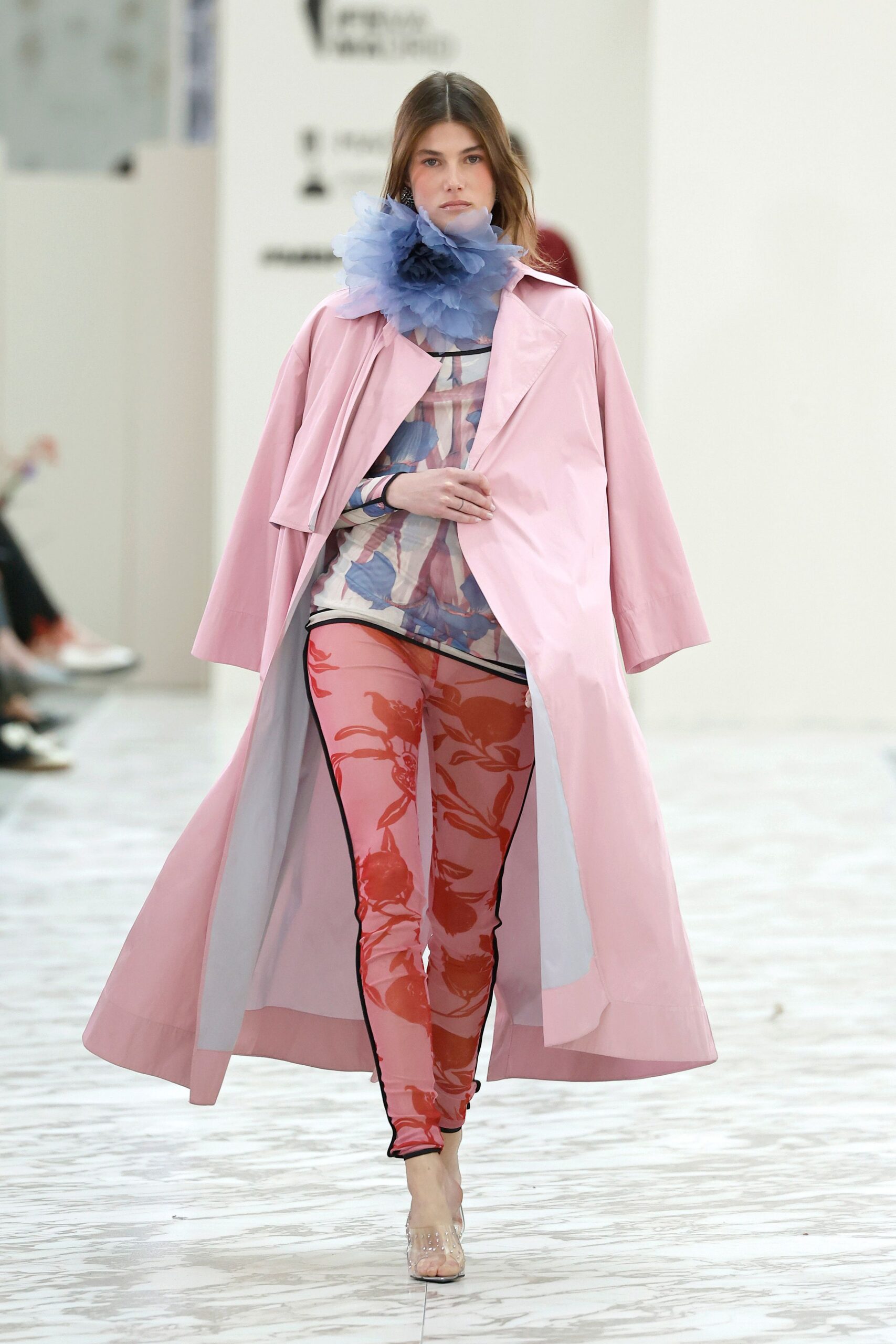 pink vinyl long-sleeve collared relaxed buttoned maxi coat
