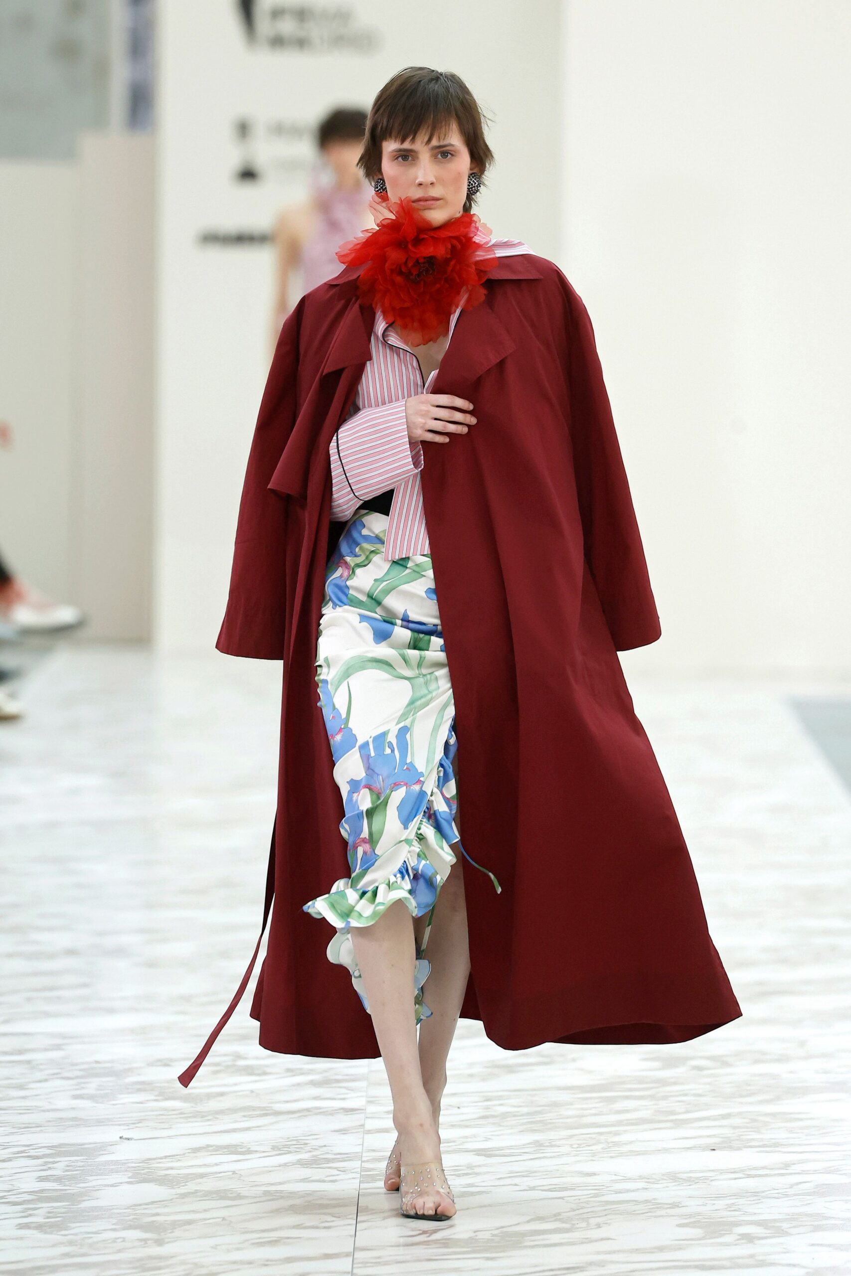 multi fitted ruffled midi skirt