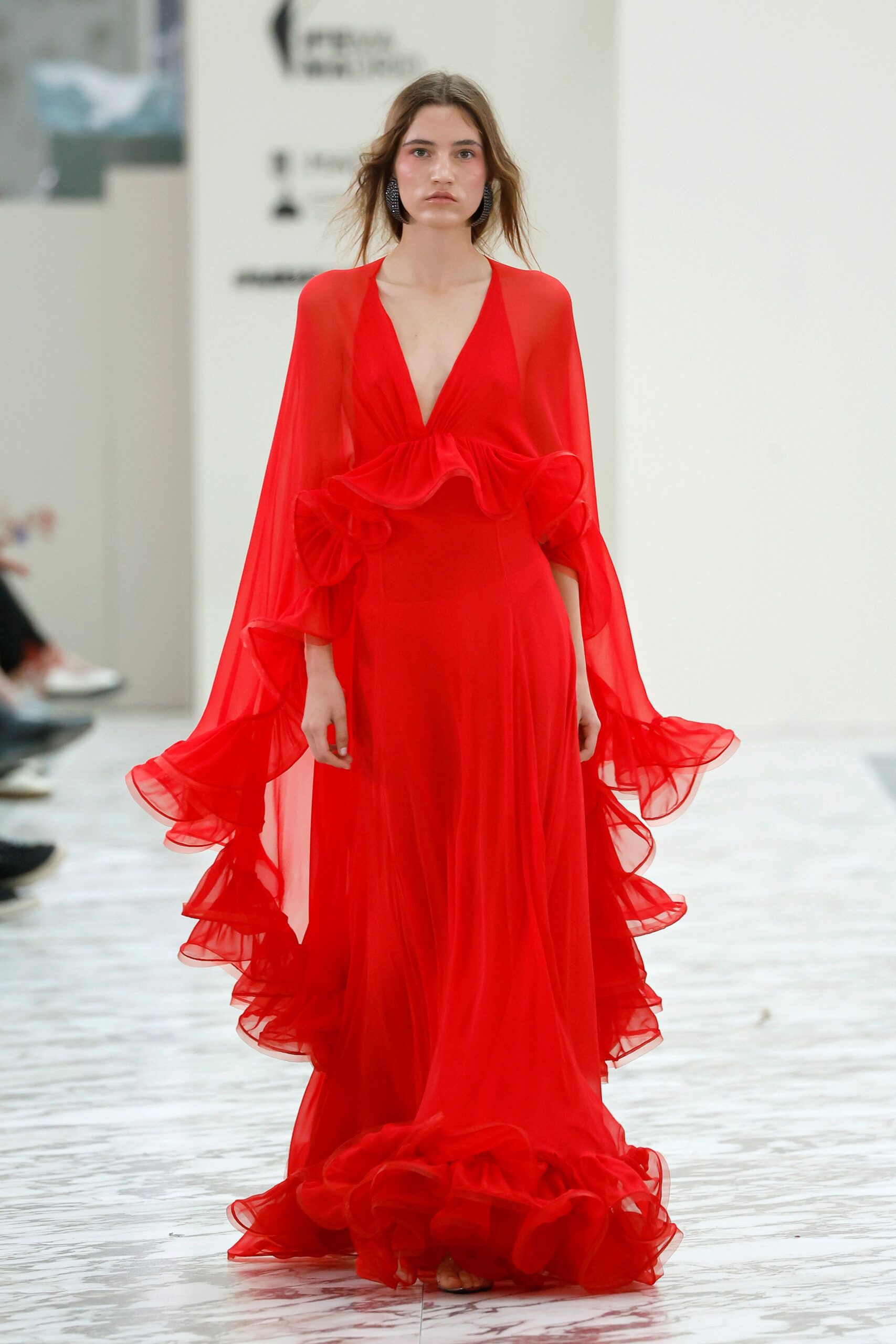 red chiffon sleeveless gown