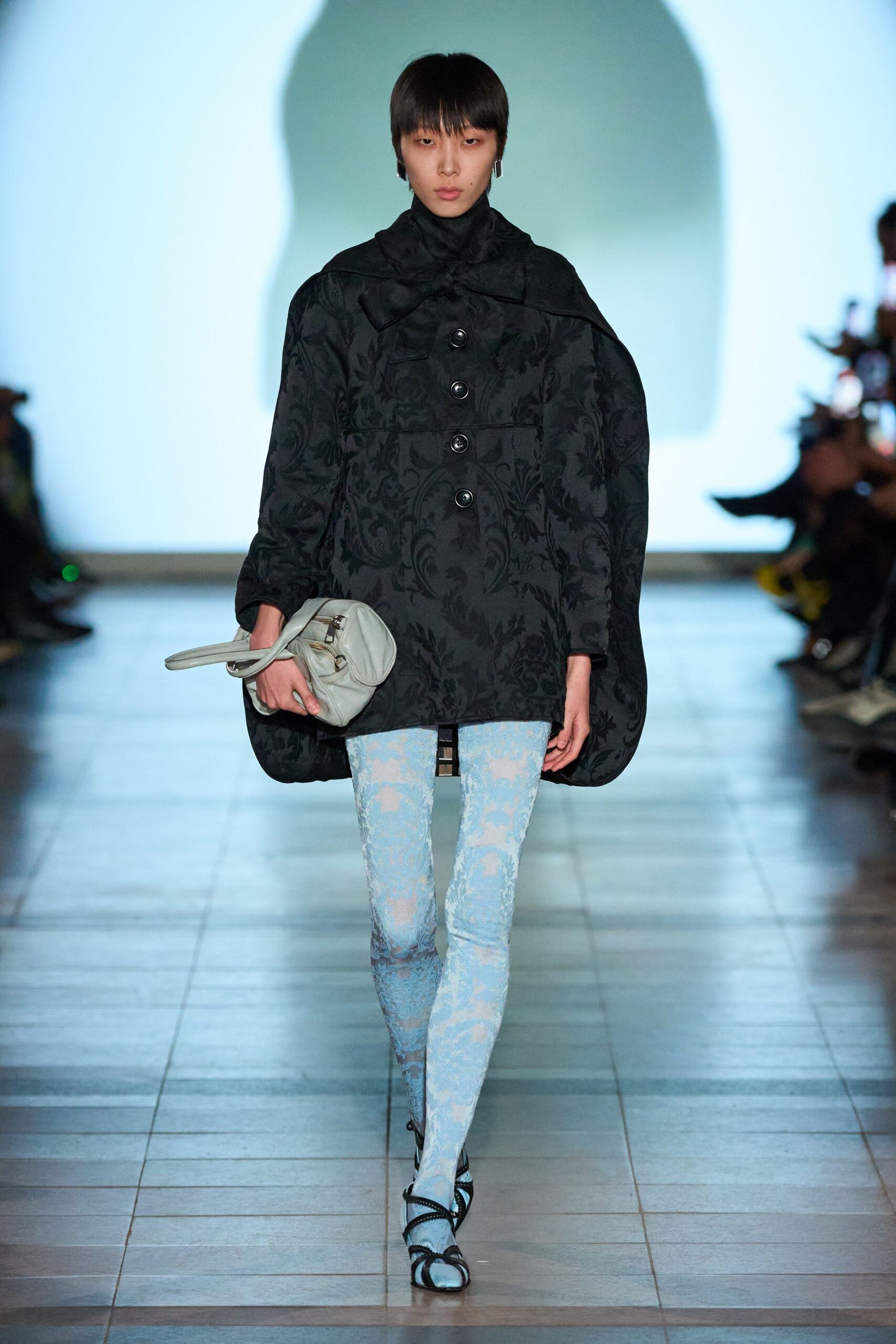 blue denim fitted flared pants