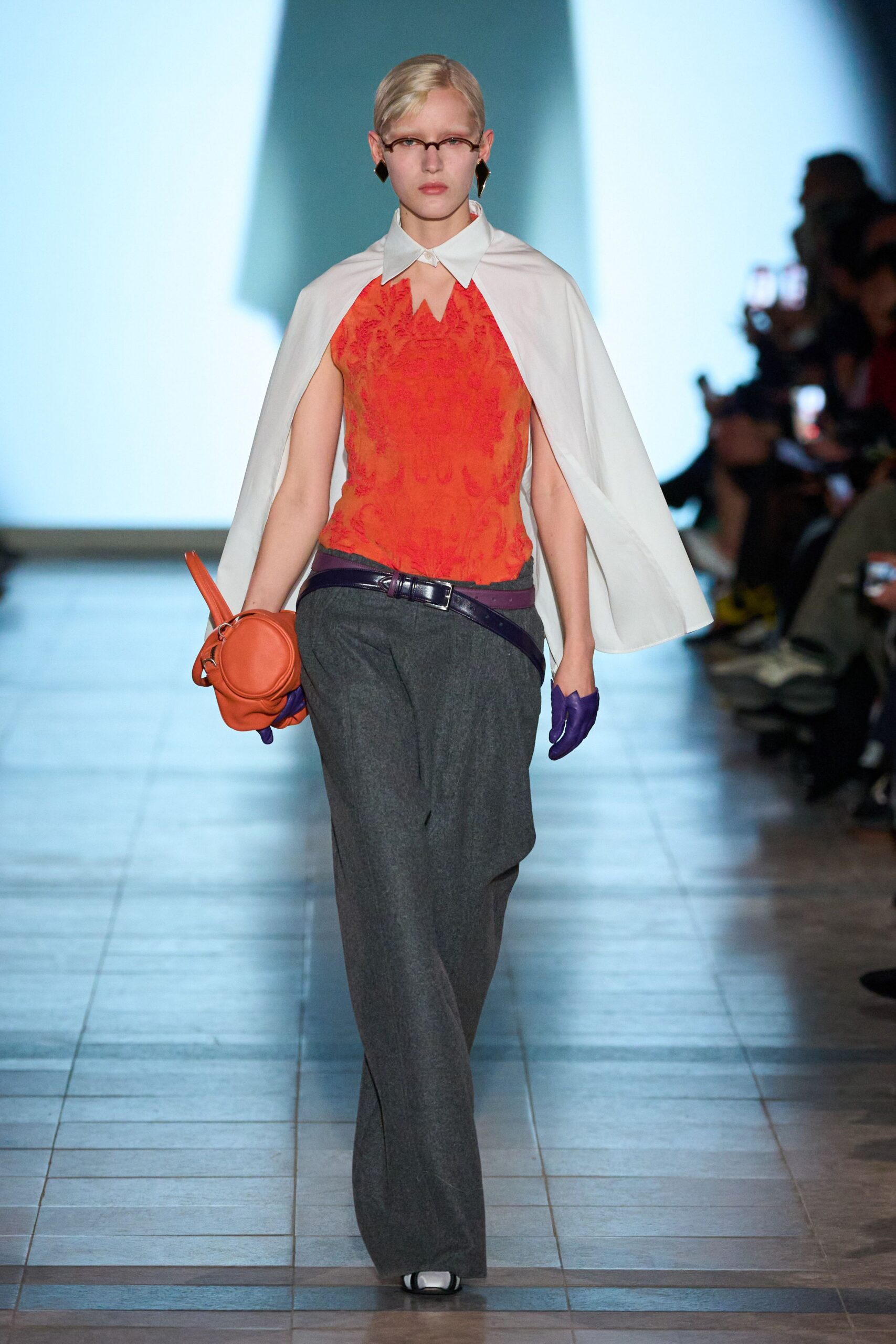 orange silk sleeveless top with cape